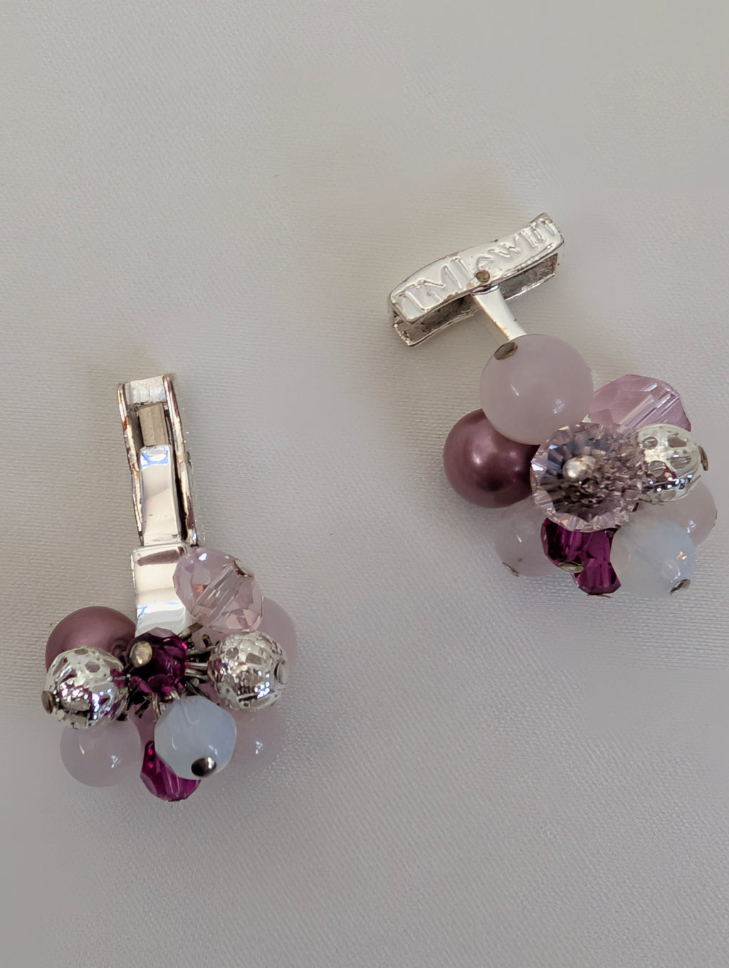Vintage TM Lewin Beaded Cluster Cufflinks, Pink & Purple Crystal Glass Pearl Cuff Links, Elegant Formal Evening Wedding Groom Cufflinks