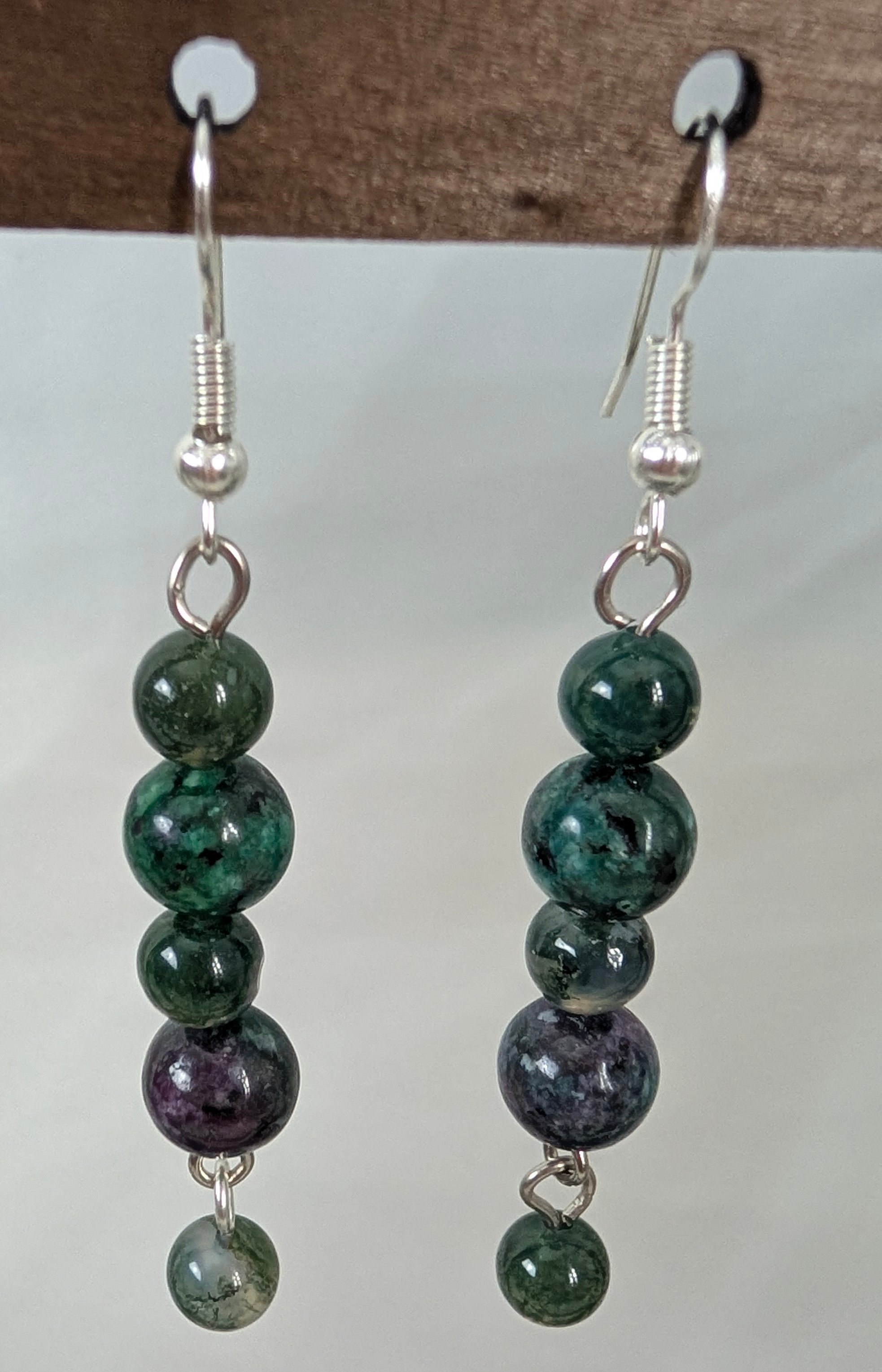 Ruby Zoisite Beaded Drop Earrings, Natural Green & Purple Gemstone Dangle Earrings, Handmade Long Bohemian Jewellery, Earthy Statement Gift