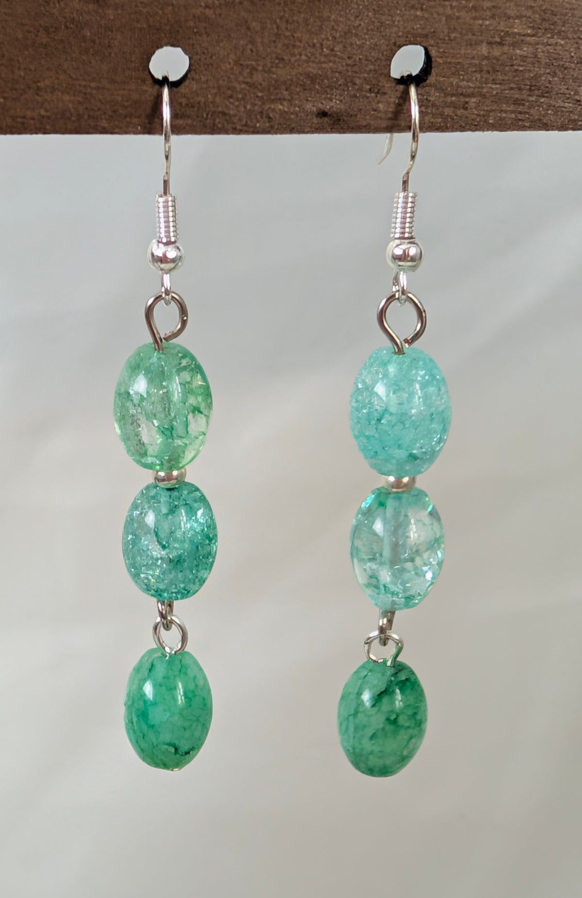 Green Crackle Quartz Earrings, Handmade Drop Dangle Earrings, Sea Green Beaded Drop Earrings, Silver Tone Artisan Jewellery Gift For Her
