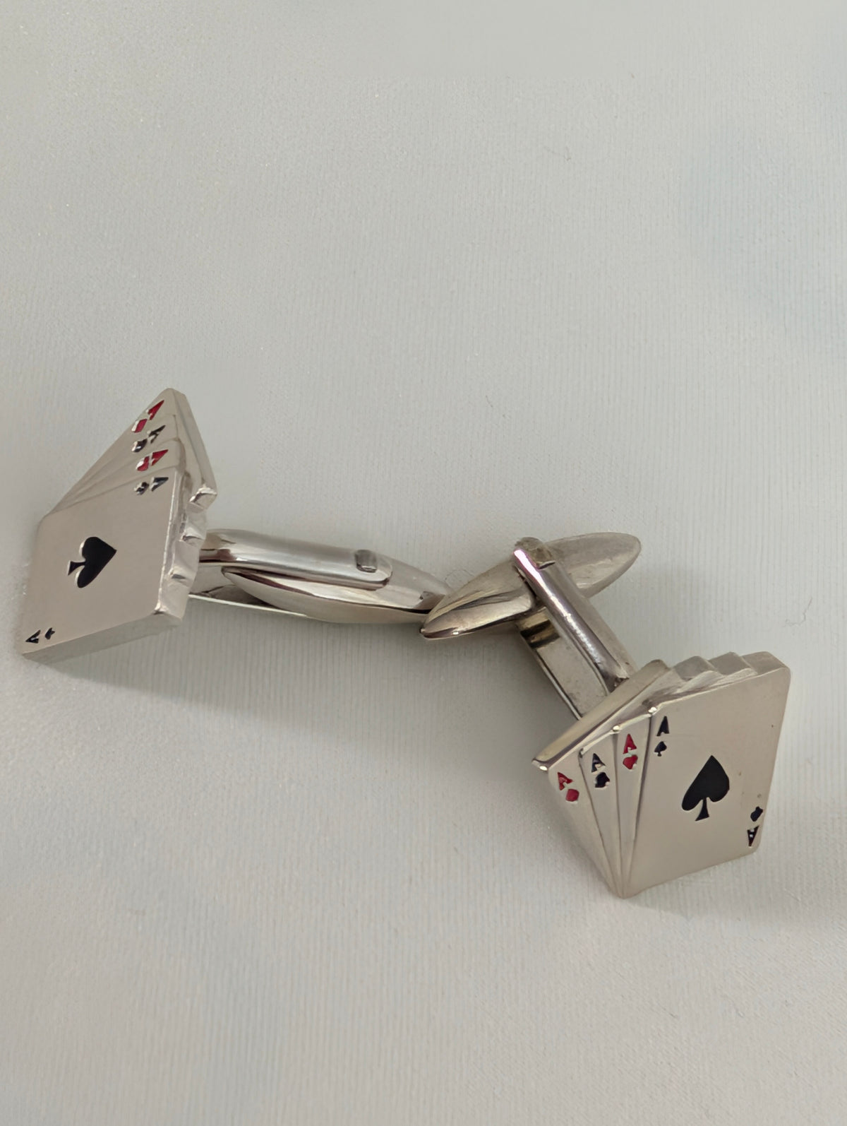 Vintage Playing Card Cufflinks, Four Aces Poker Cuff Links, Silver Tone Enamel Lucky Hand Vegas Casino Jewellery, Gambler Gift for Him Groom