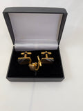 Vintage Two-Tone Gold & Silver Diagonal Stripe Cufflinks and Tie Tac Set – Classic Mid-Century Menswear Set in Gift Box