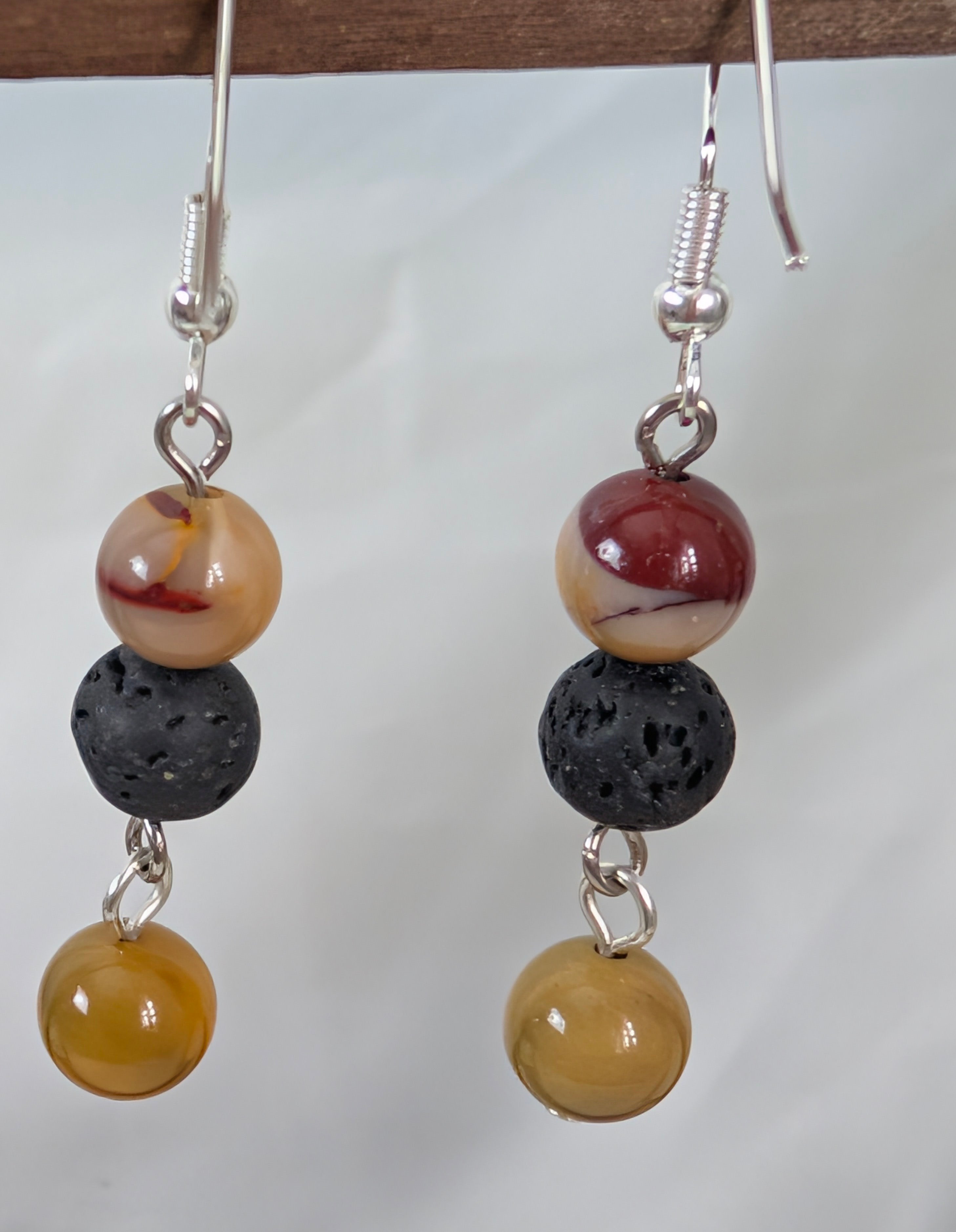 Mookite and Lava Stone Drop Earrings, Handcrafted Earthy Jasper Dangle Earrings, Boho Gemstone Jewelry,