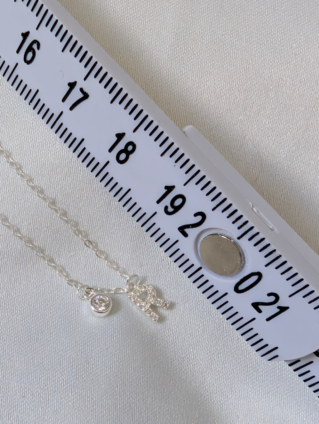 Sterling Silver 925 Initial 'R' & Solitaire Crystal Charm Necklace – Dainty Pavé Letter Pendant with Adjustable Extender