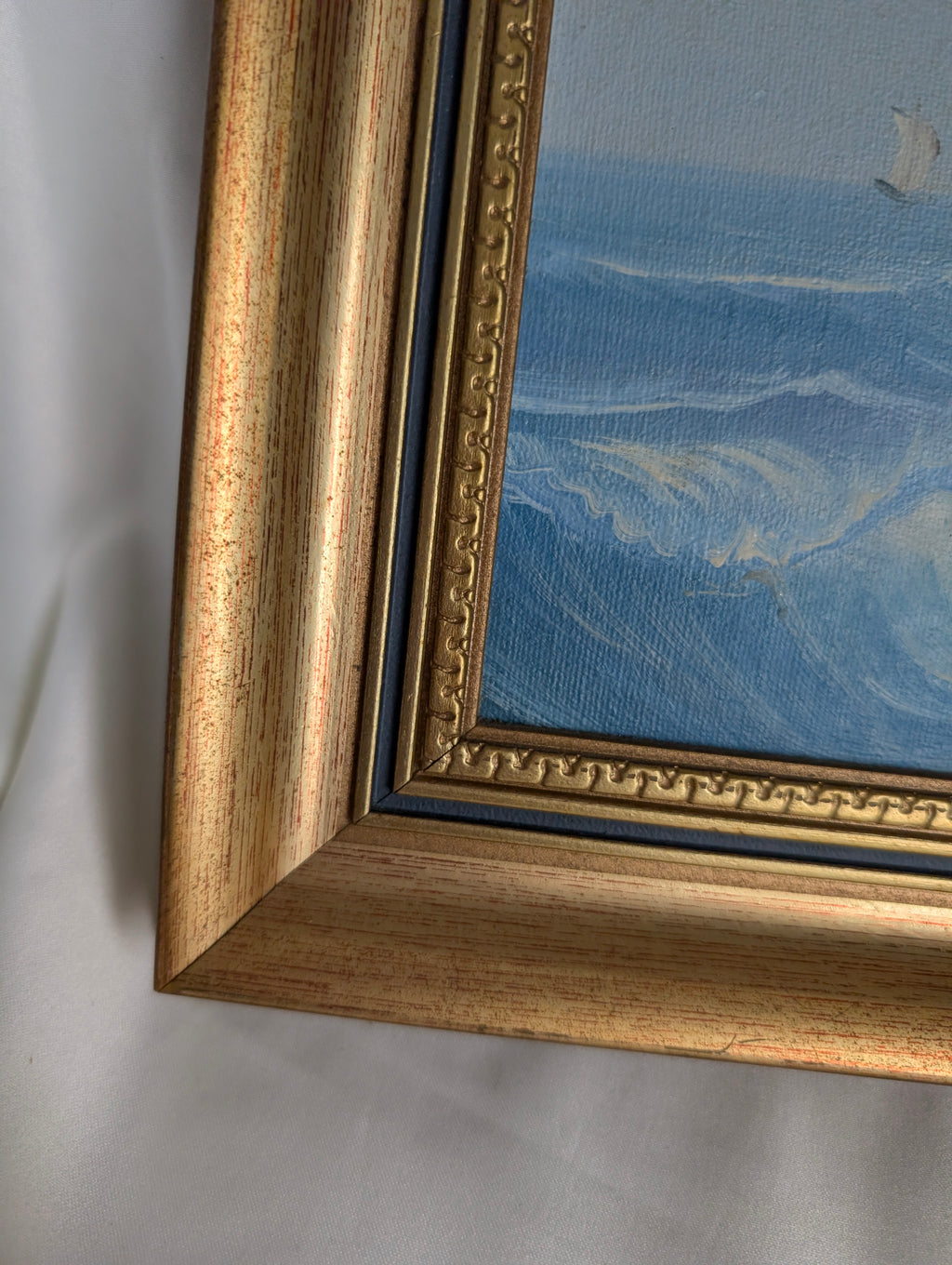 Vintage Framed Maritime Seascape Oil Painting Signed Baillie | Nautical Sailing Ship Ocean Canvas Board Art | Gilded Gold Frame Coastal Wall