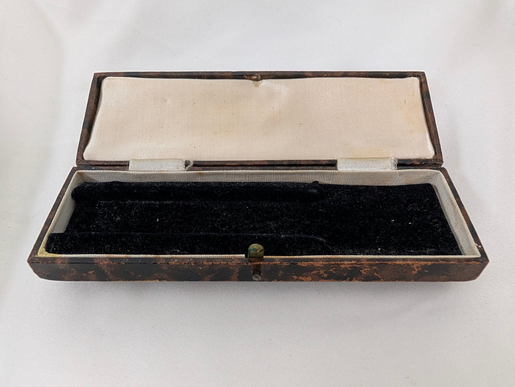 Antique Victorian Faux Tortoiseshell Jewellery Box, Edwardian Pen Case, Gilt Tooled Velvet Lined Presentation Box, Brooch Display Case