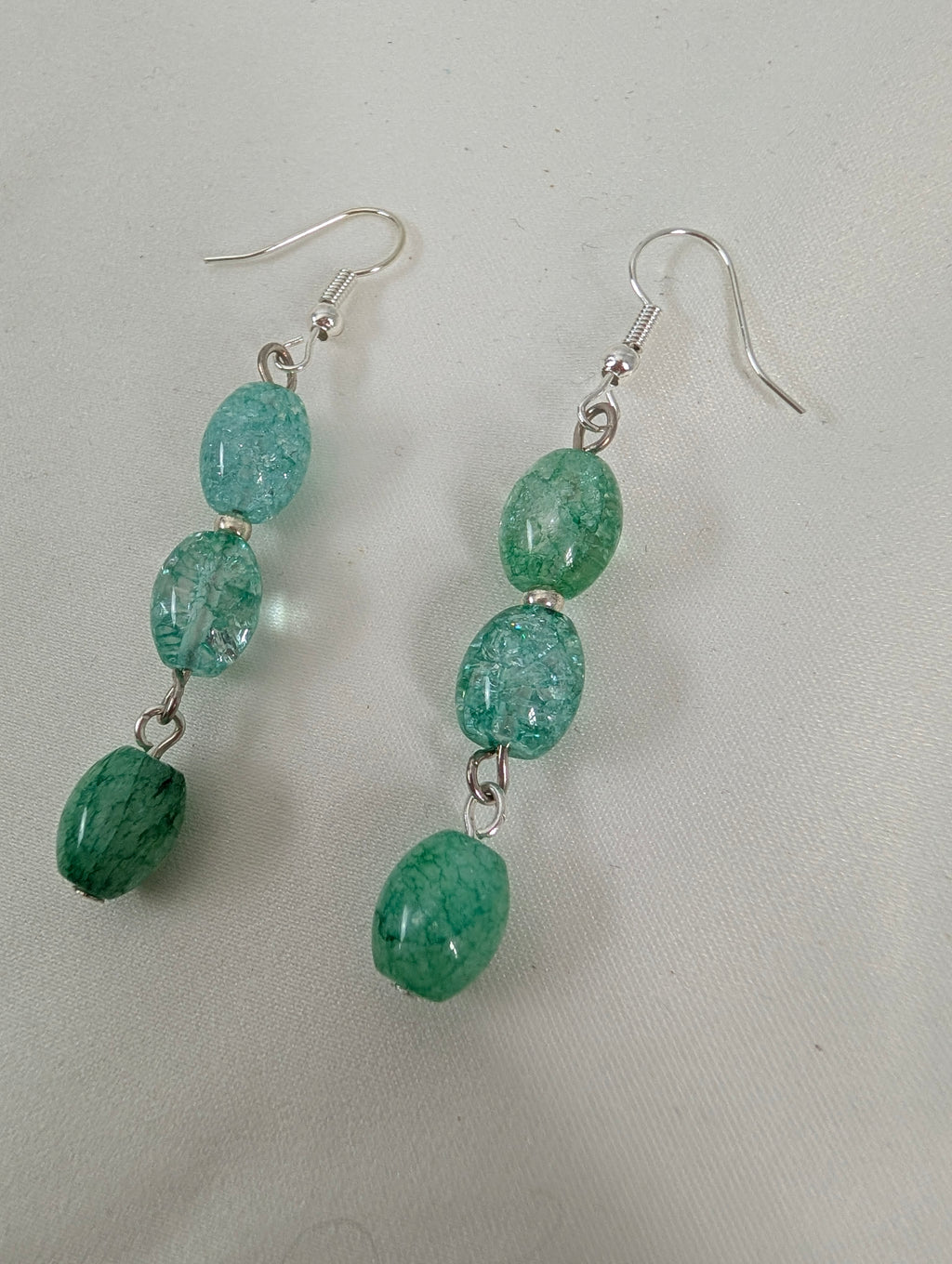 Green Crackle Quartz Earrings, Handmade Drop Dangle Earrings, Sea Green Beaded Drop Earrings, Silver Tone Artisan Jewellery Gift For Her