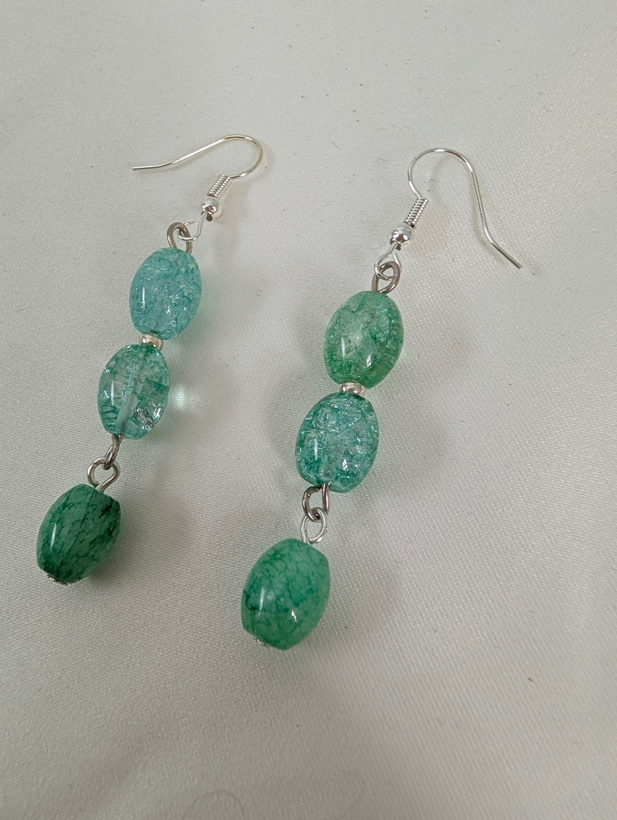 Green Crackle Quartz Earrings, Handmade Drop Dangle Earrings, Sea Green Beaded Drop Earrings, Silver Tone Artisan Jewellery Gift For Her