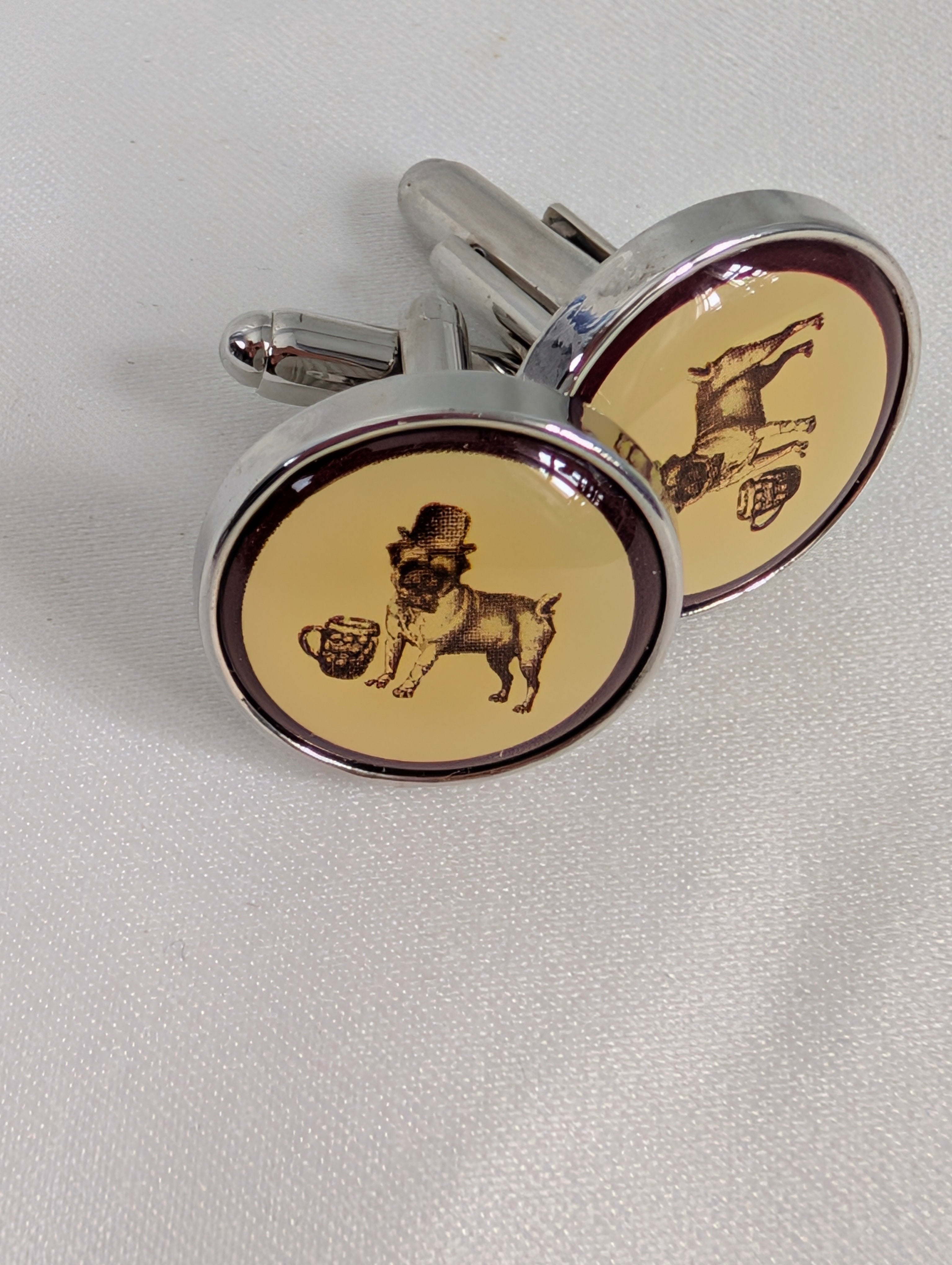 Vintage Style Bulldog Cufflinks and Tie Clip Set, Novelty Mens Dog Cufflinks Tie Bar Gift Boxed, Silver Tone Groom Groomsmen Wedding