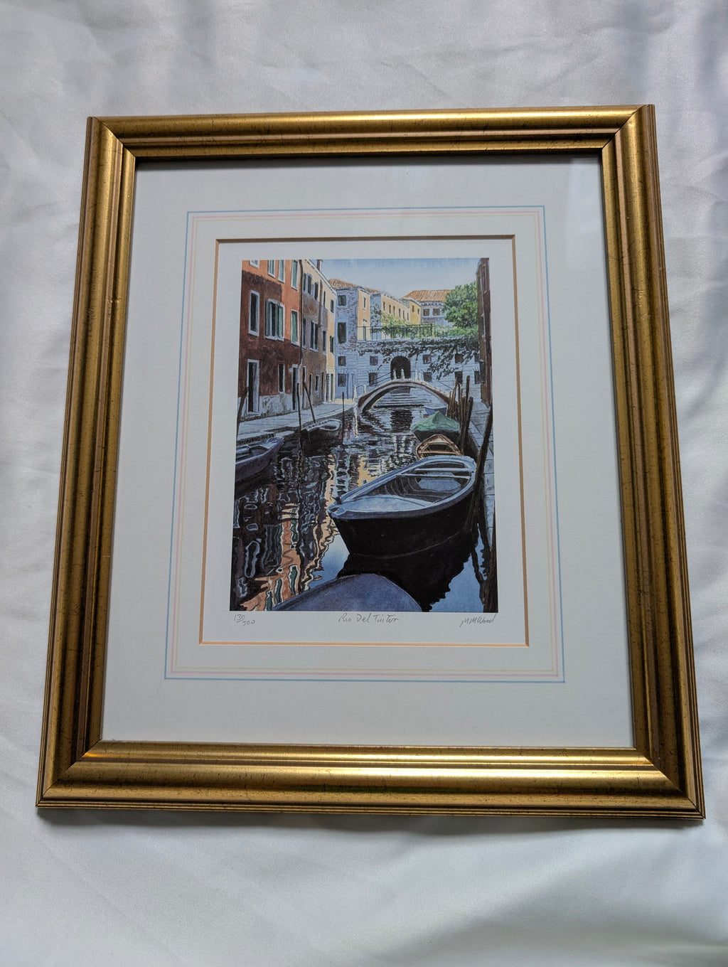 Michael MacDonagh Wood Signed Limited Edition Print 'Rio Del Tintor' – Framed Venetian Canal Watercolour in Moulded Gilt Frame