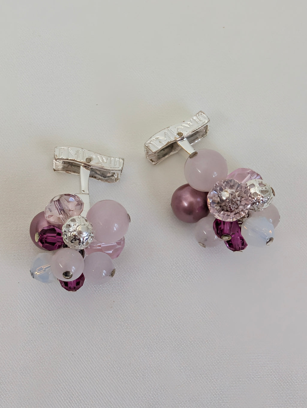 Vintage TM Lewin Beaded Cluster Cufflinks, Pink & Purple Crystal Glass Pearl Cuff Links, Elegant Formal Evening Wedding Groom Cufflinks