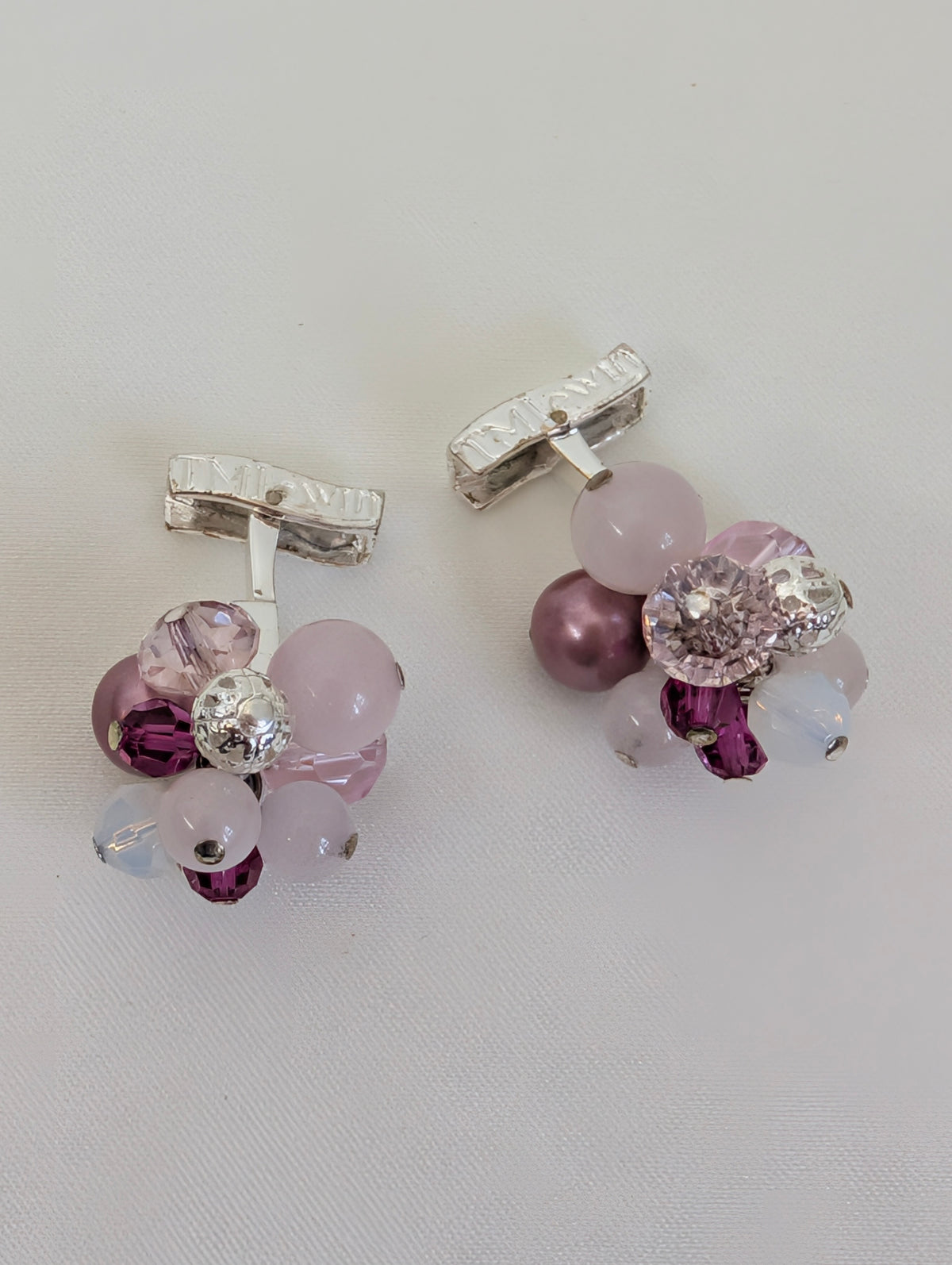 Vintage TM Lewin Beaded Cluster Cufflinks, Pink & Purple Crystal Glass Pearl Cuff Links, Elegant Formal Evening Wedding Groom Cufflinks