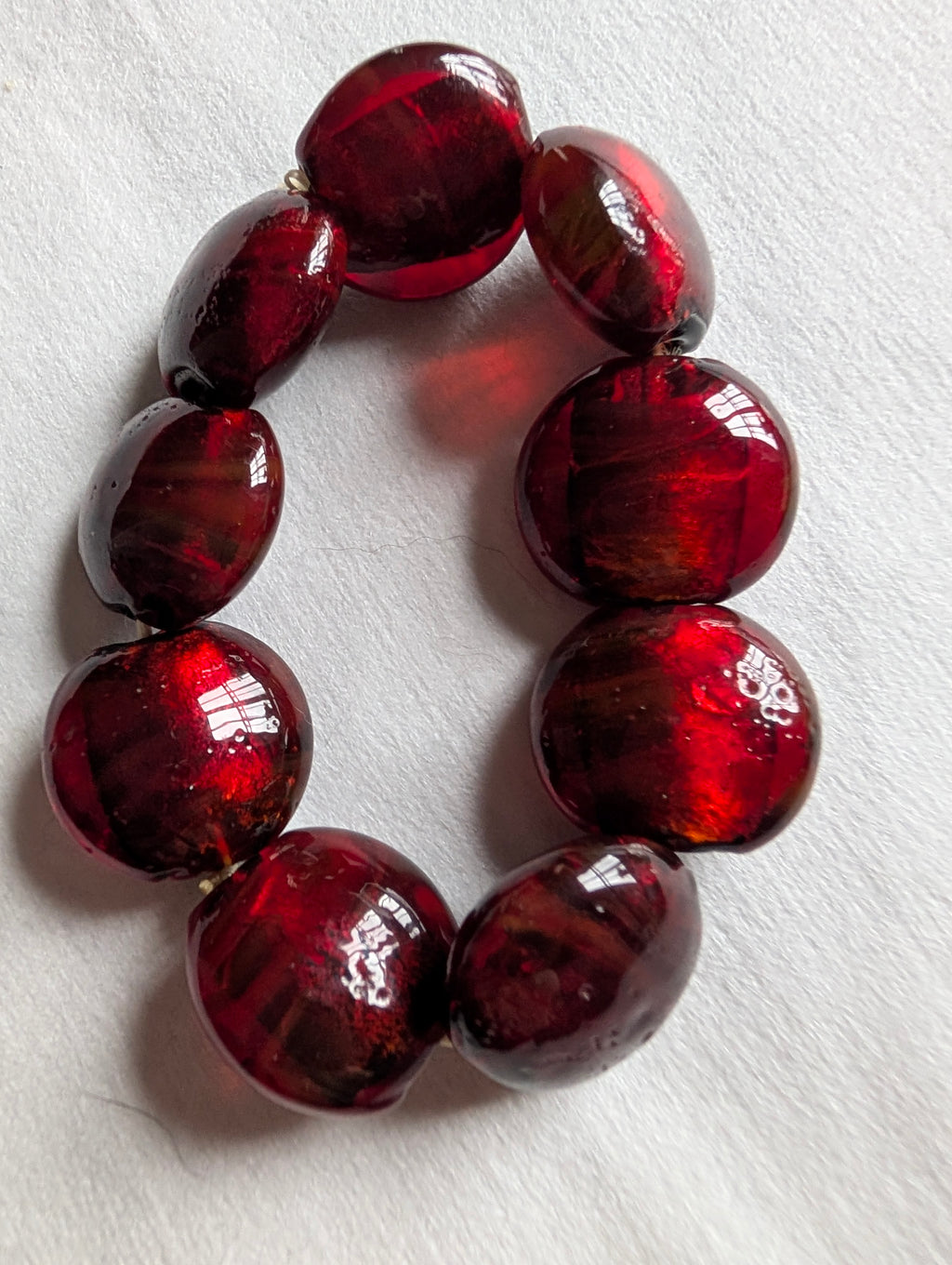 Vintage Cherry Glass Chunky Nugget Pebble Bead Stretch Bracelet, Deep Cherry Red Translucent Statement Bangle, Gift for Her