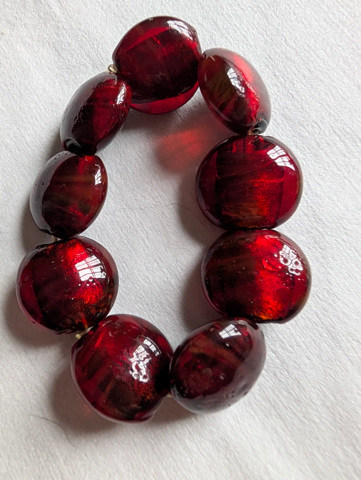 Vintage Cherry Glass Chunky Nugget Pebble Bead Stretch Bracelet, Deep Cherry Red Translucent Statement Bangle, Gift for Her