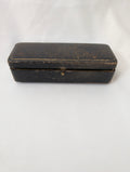 Antique Victorian Tooled Leather Brooch Box – Circa 1890s Fitted Bar Pin Case with Emerald Green Velvet & Silk Lining