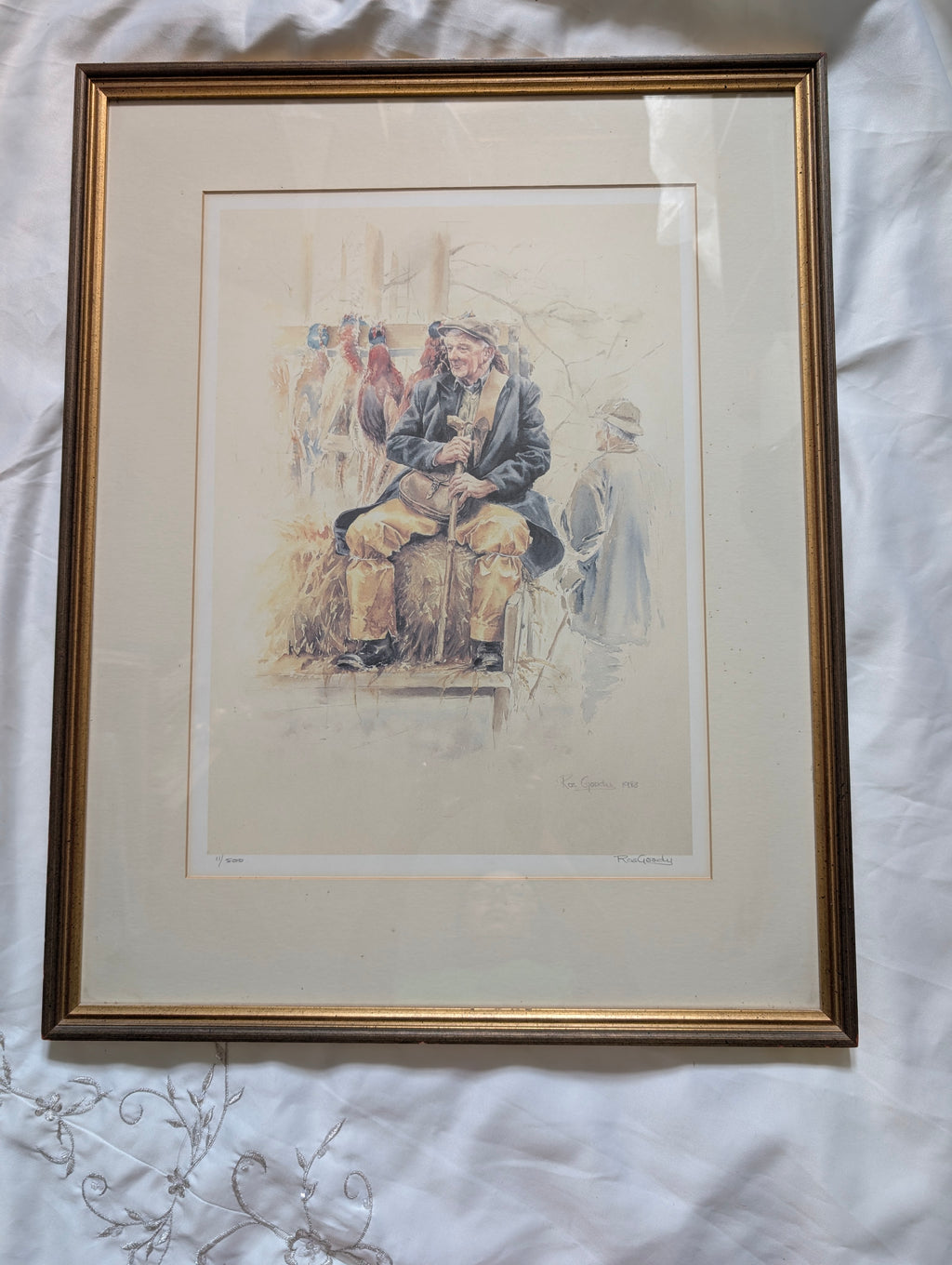 Ros Goody Signed Limited Edition Print (1983) – 'The Gamekeeper' Traditional Country Pursuits Study in Fluted Gilt Frame