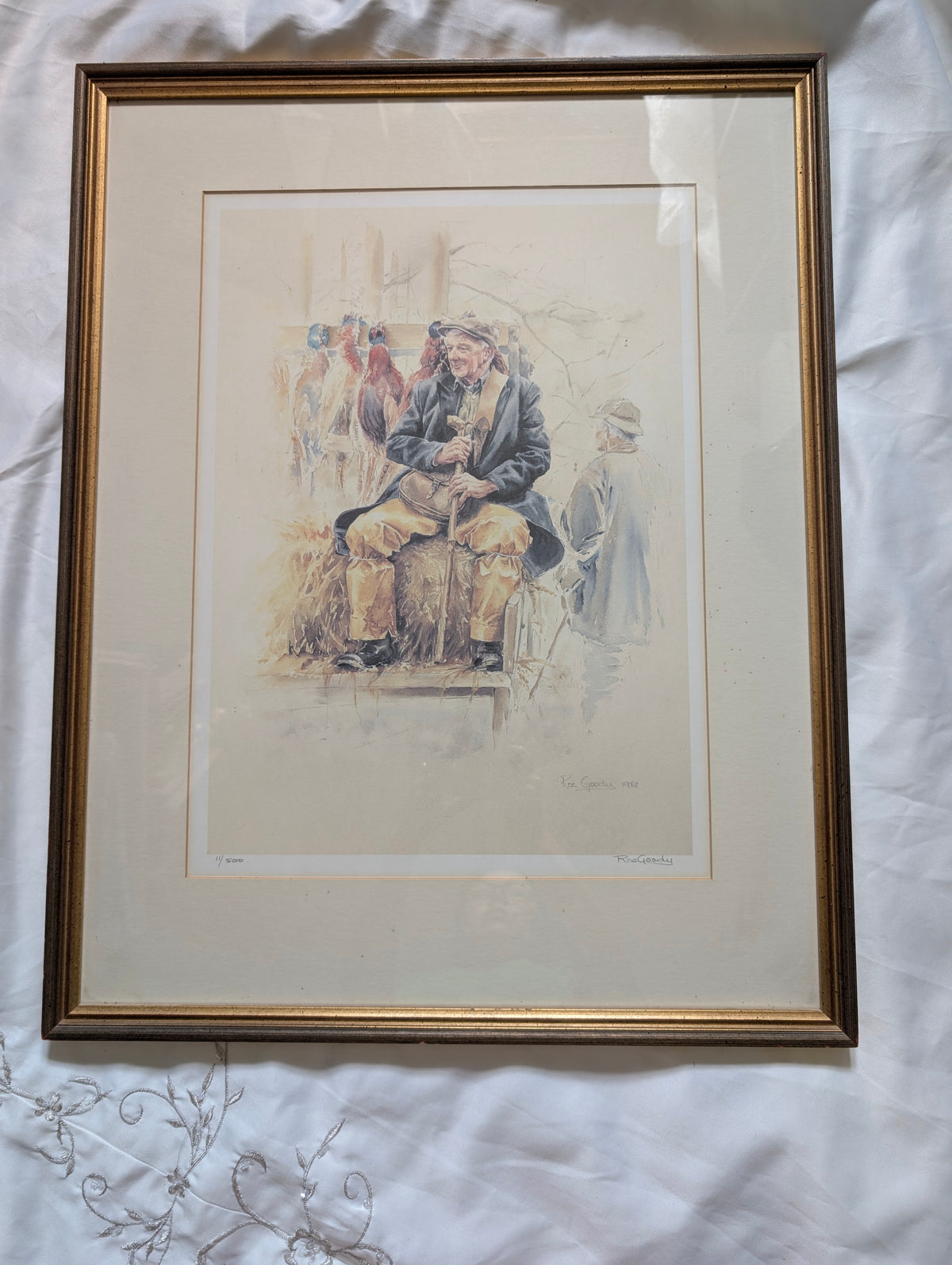 Ros Goody Signed Limited Edition Print (1983) – 'The Gamekeeper' Traditional Country Pursuits Study in Fluted Gilt Frame