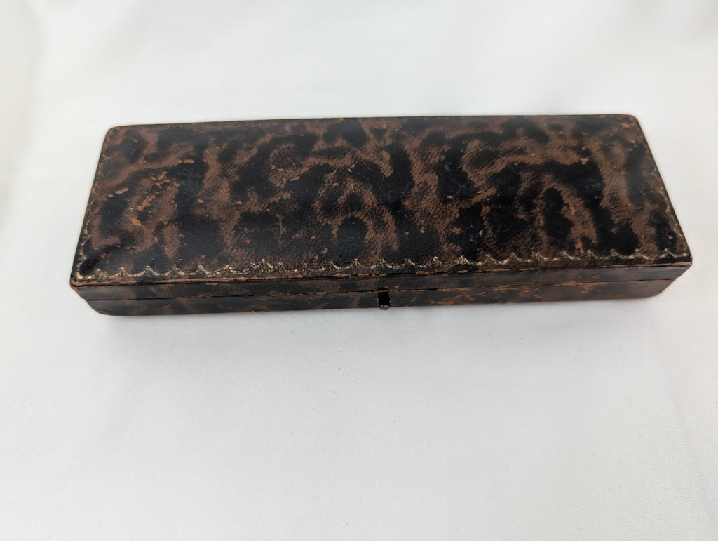 Antique Victorian Faux Tortoiseshell Jewellery Box, Edwardian Pen Case, Gilt Tooled Velvet Lined Presentation Box, Brooch Display Case