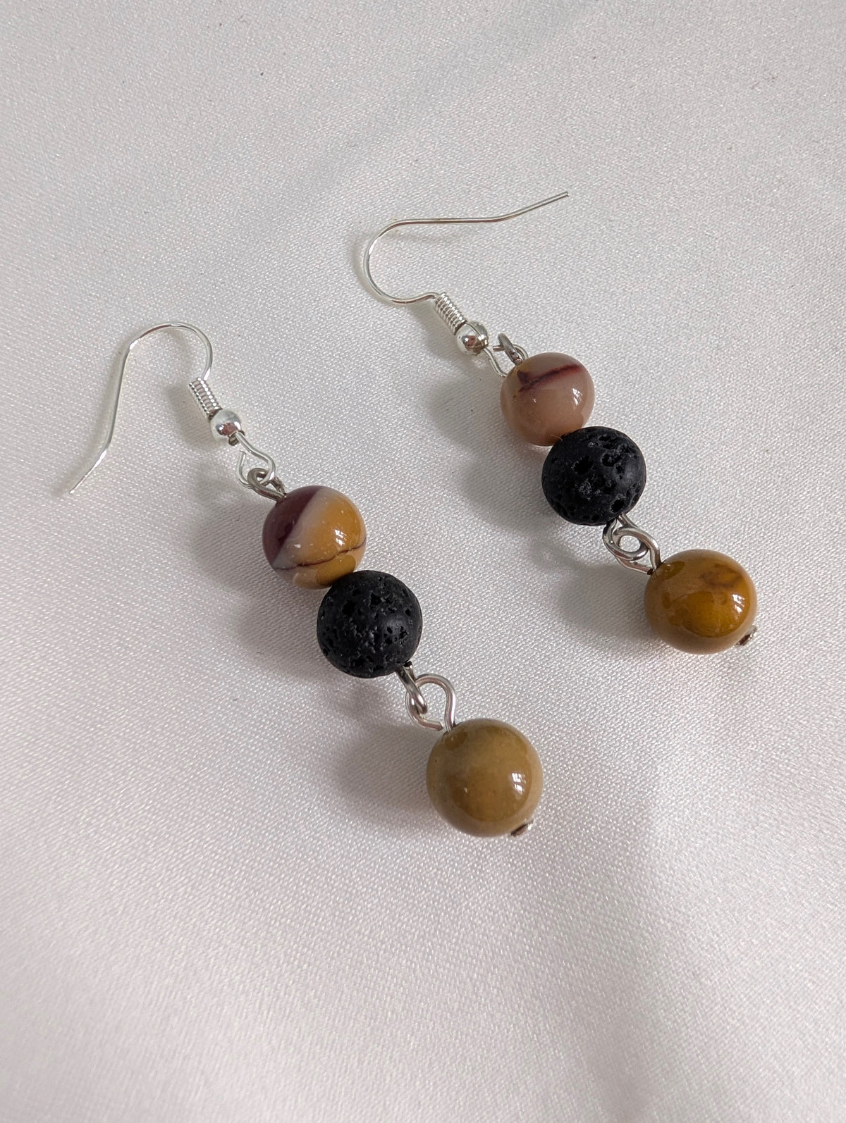 Mookite and Lava Stone Drop Earrings, Handcrafted Earthy Jasper Dangle Earrings, Boho Gemstone Jewelry,