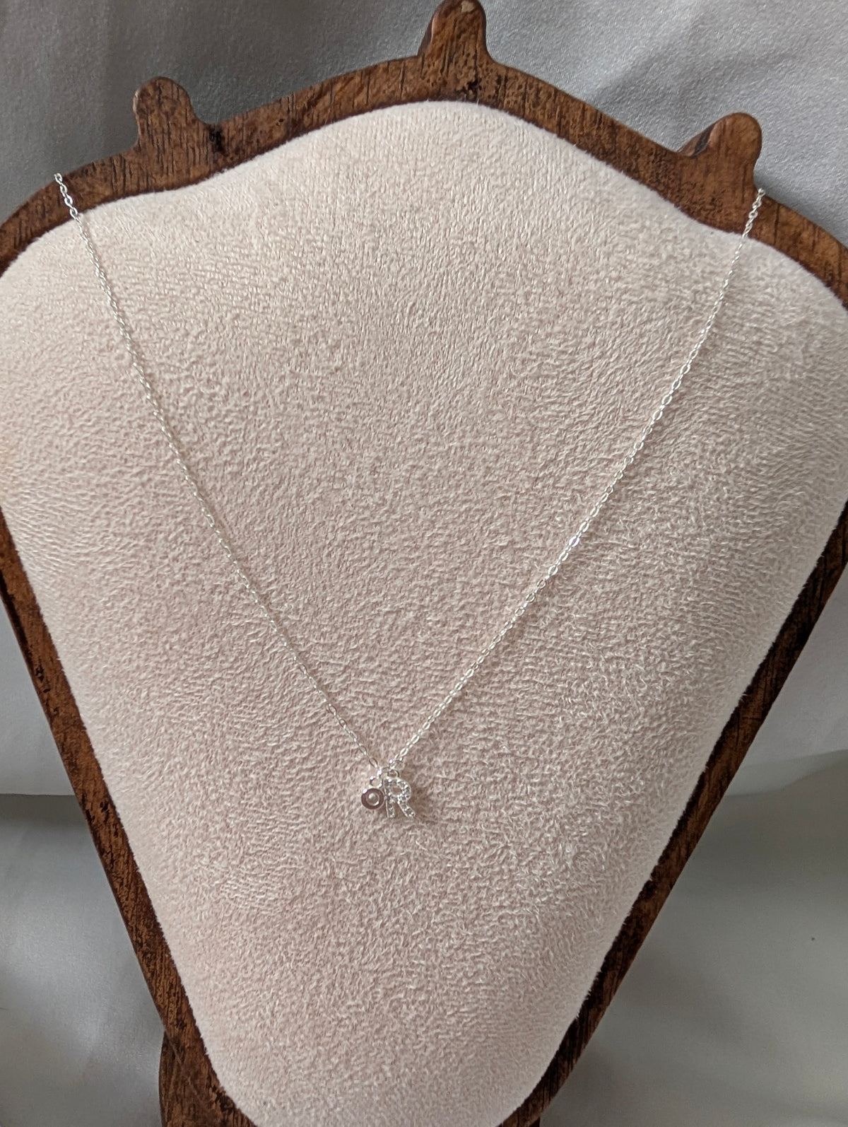Sterling Silver 925 Initial 'R' & Solitaire Crystal Charm Necklace – Dainty Pavé Letter Pendant with Adjustable Extender