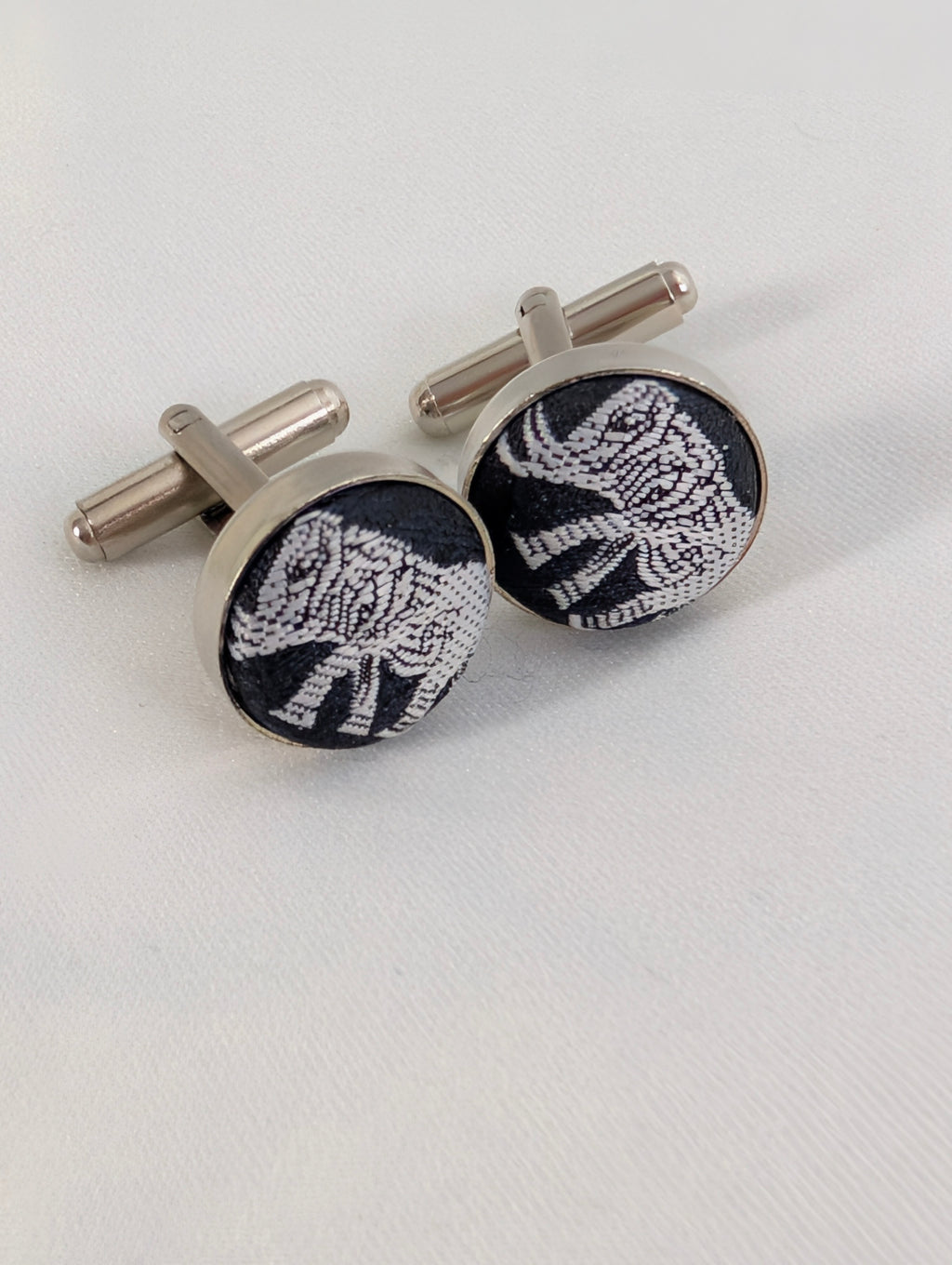 Vintage Woven Elephant Cufflinks, Silver Tone Bullet Back Animal Cuff Links, Boho Safari Formal Mens Accessories