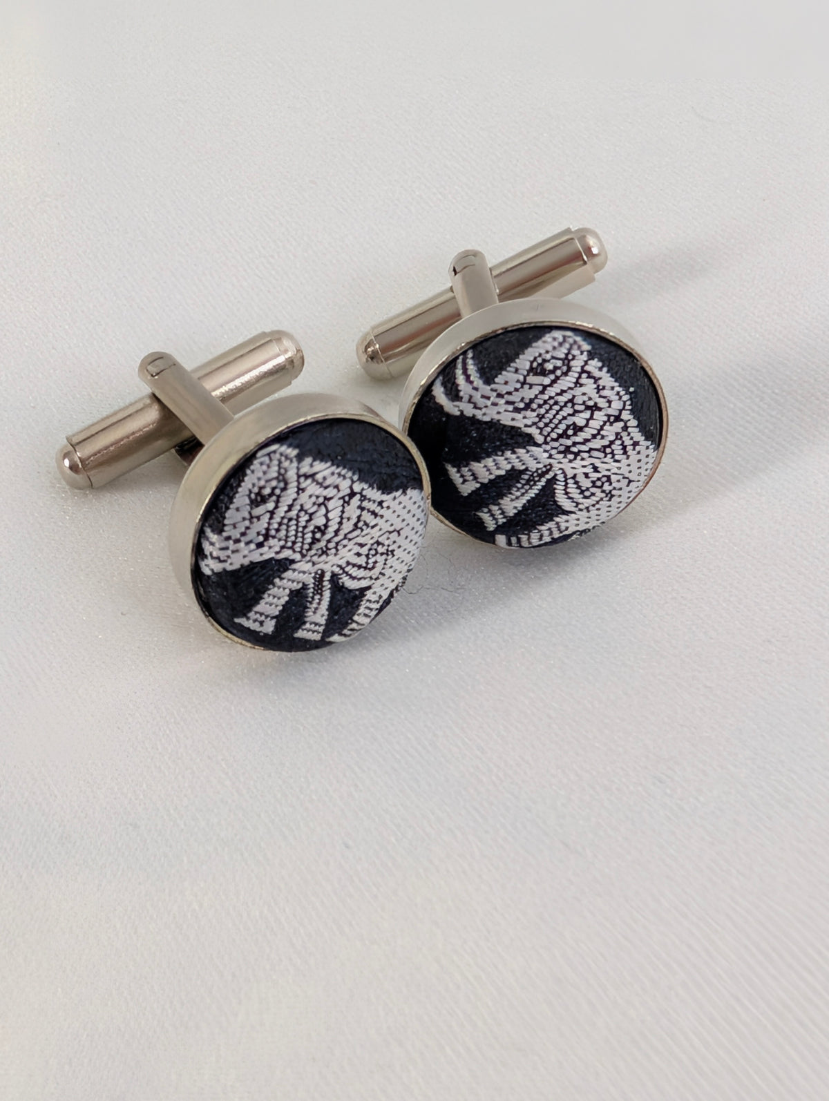 Vintage Woven Elephant Cufflinks, Silver Tone Bullet Back Animal Cuff Links, Boho Safari Formal Mens Accessories