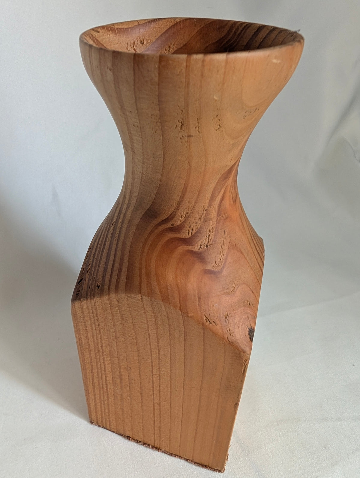 Hand Turned Wooden Vase with Natural Grain | Geometric Base Artisan Wood Vessel | Rustic Modern Organic Home Decor Gift