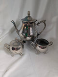 Vintage Sheffield Silver Plated 3-Piece Tea Service – Rococo Style Teapot, Lidded Sugar Bowl & Milk Jug on Cabriole Feet