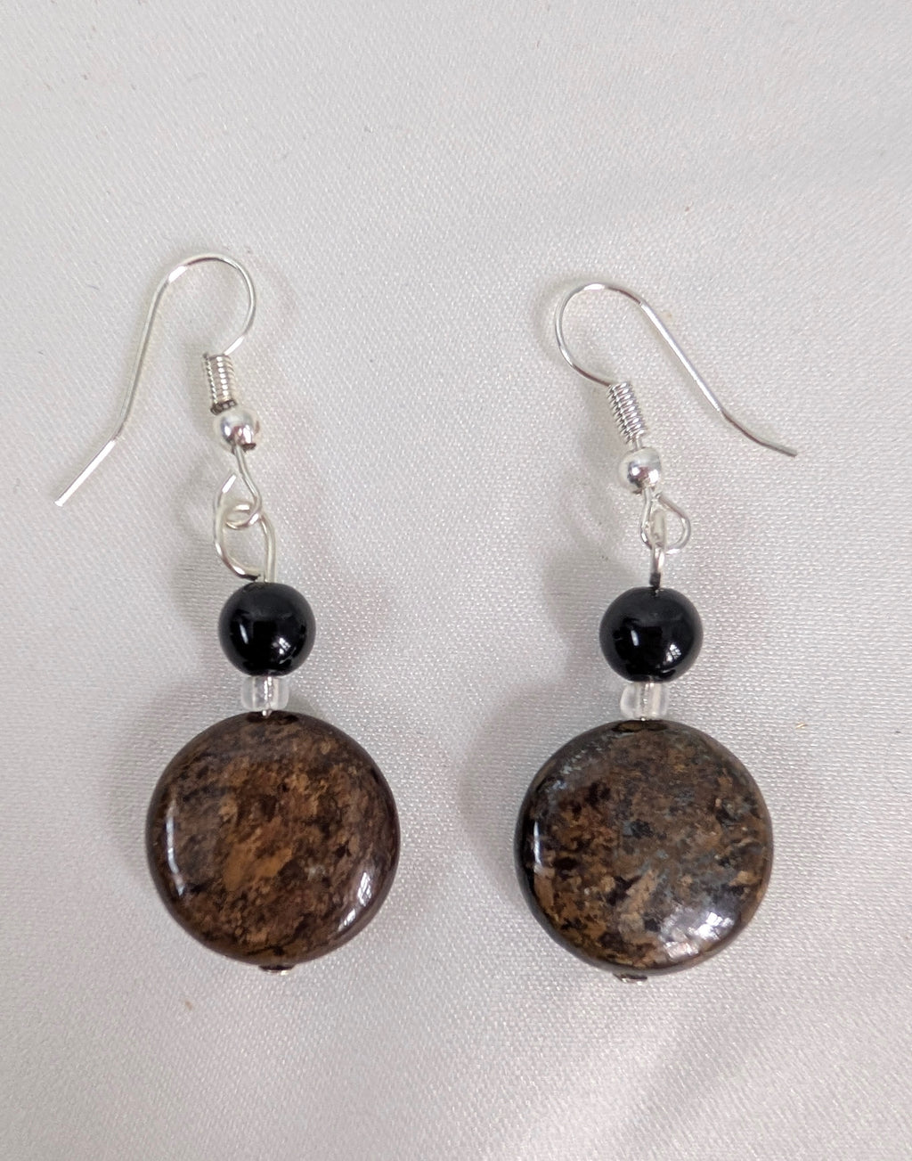 Bronzite and Black Onyx Earrings, Handmade Gemstone Drop Earrings, Natural Earthy Brown Stone Dangle Earrings, Bohemian Gift for Her