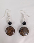 Bronzite and Black Onyx Earrings, Handmade Gemstone Drop Earrings, Natural Earthy Brown Stone Dangle Earrings, Bohemian Gift for Her