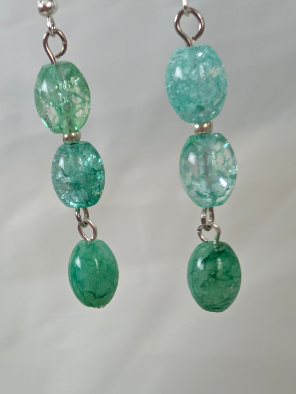 Green Crackle Quartz Earrings, Handmade Drop Dangle Earrings, Sea Green Beaded Drop Earrings, Silver Tone Artisan Jewellery Gift For Her