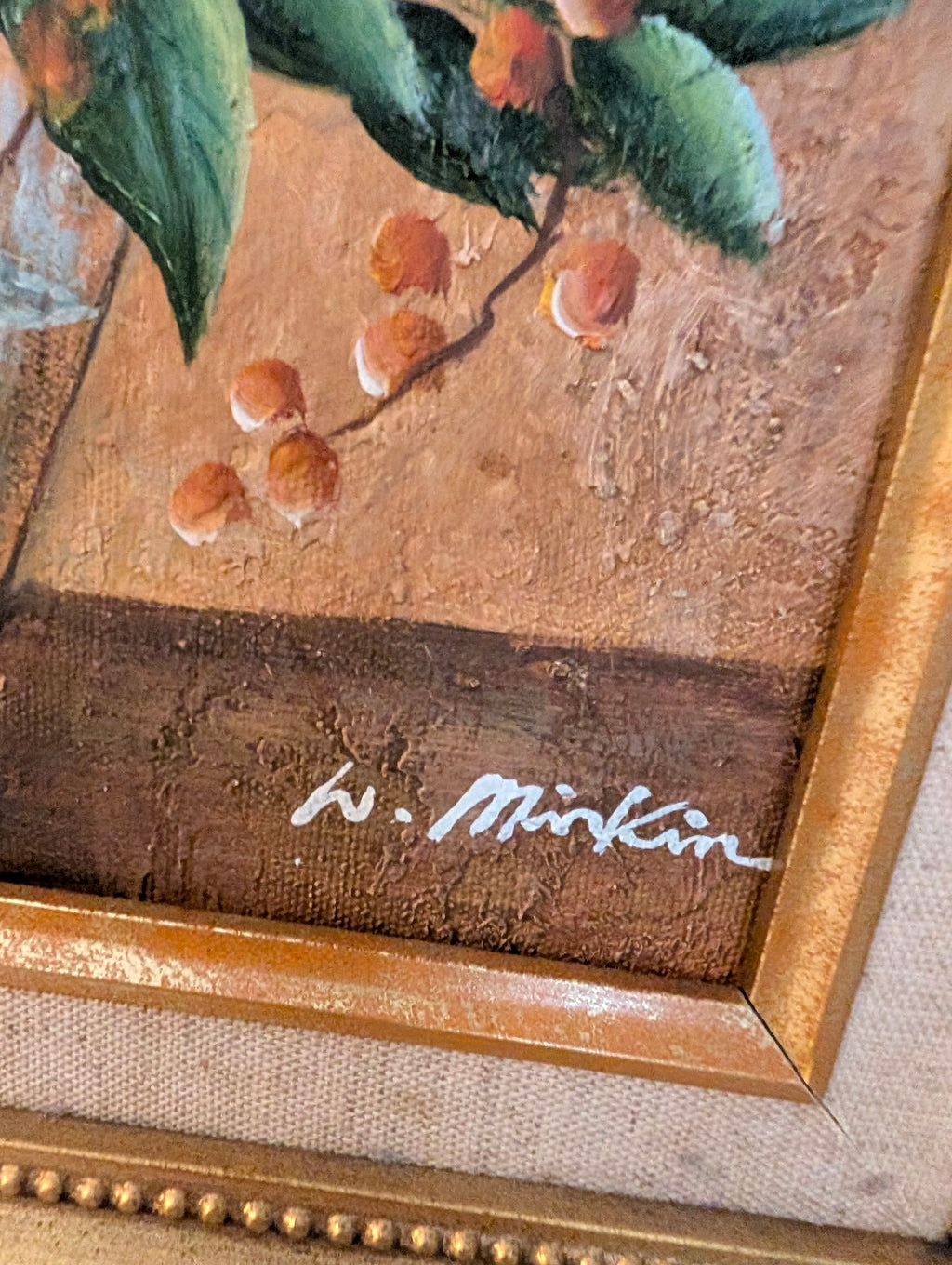 Vintage Floral Oil Painting in Ornate Gilt Frame, White Calla Lily Still Life Canvas, Signed W Mirkin Rococo Gold Frame Botanical Wall Art