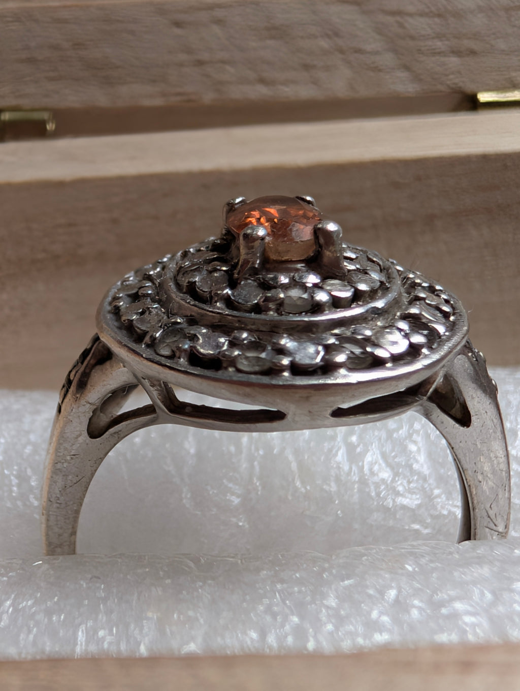 Vintage Sterling Silver Smoky Quartz Halo Ring Ornate Oval Gemstone Cocktail Ring