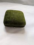Antique Green Velvet Jewellery Box, Edwardian Push Button Trinket Case, Peach Velvet & Cream Silk Lining, Vintage Display Presentation Box