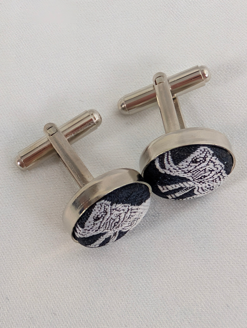 Vintage Woven Elephant Cufflinks, Silver Tone Bullet Back Animal Cuff Links, Boho Safari Formal Mens Accessories