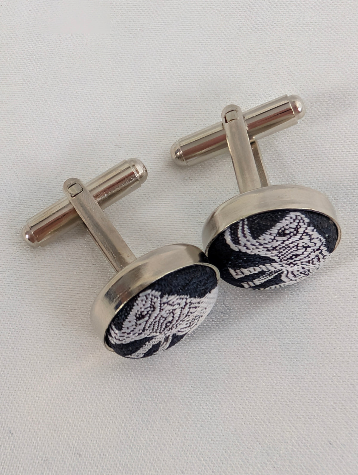 Vintage Woven Elephant Cufflinks, Silver Tone Bullet Back Animal Cuff Links, Boho Safari Formal Mens Accessories