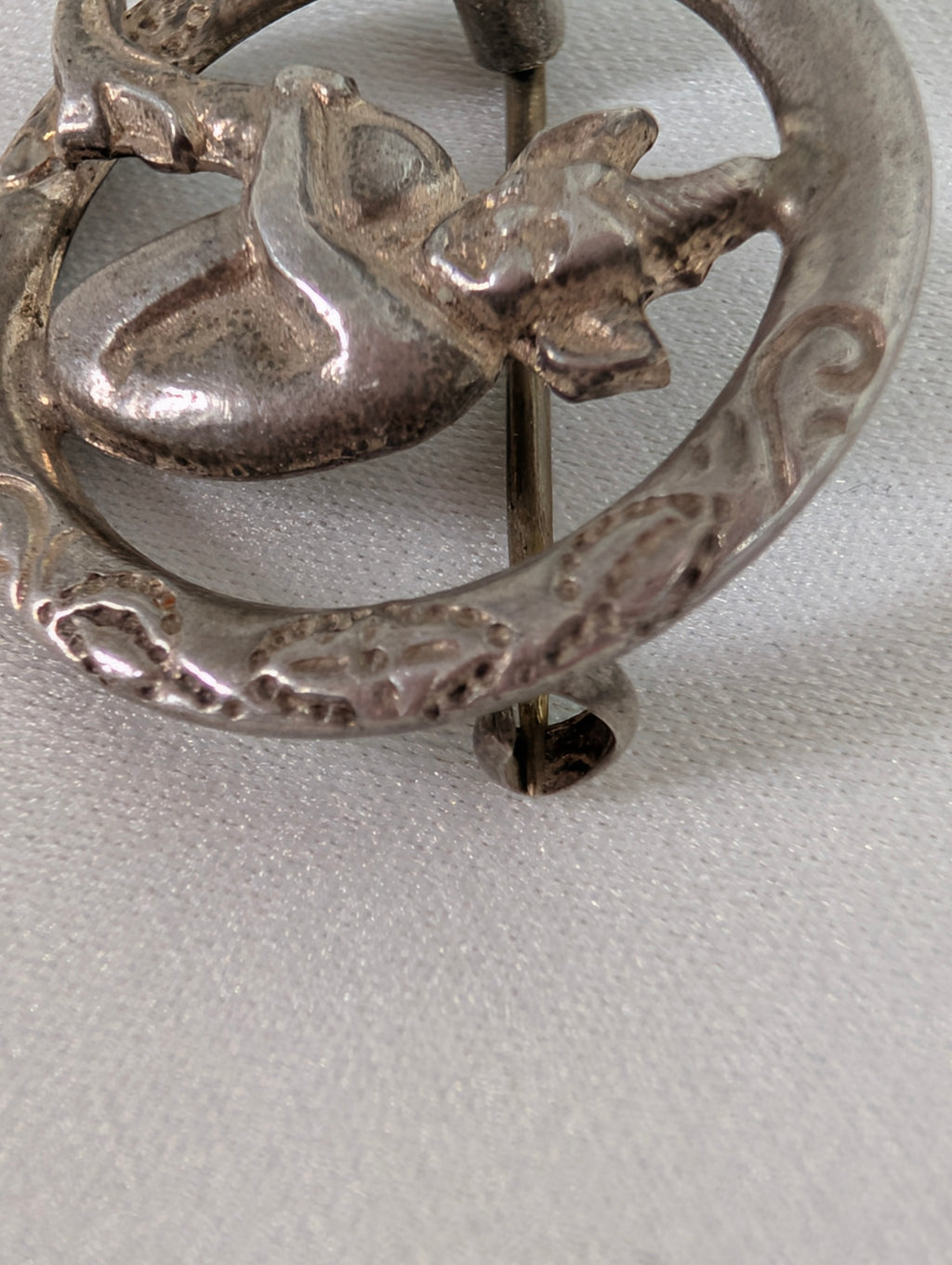 Vintage Lincoln Imp Brooch Silver, Antique Mythical Pixie Gargoyle Pin, Celtic Ring Folklore Lucky Talisman