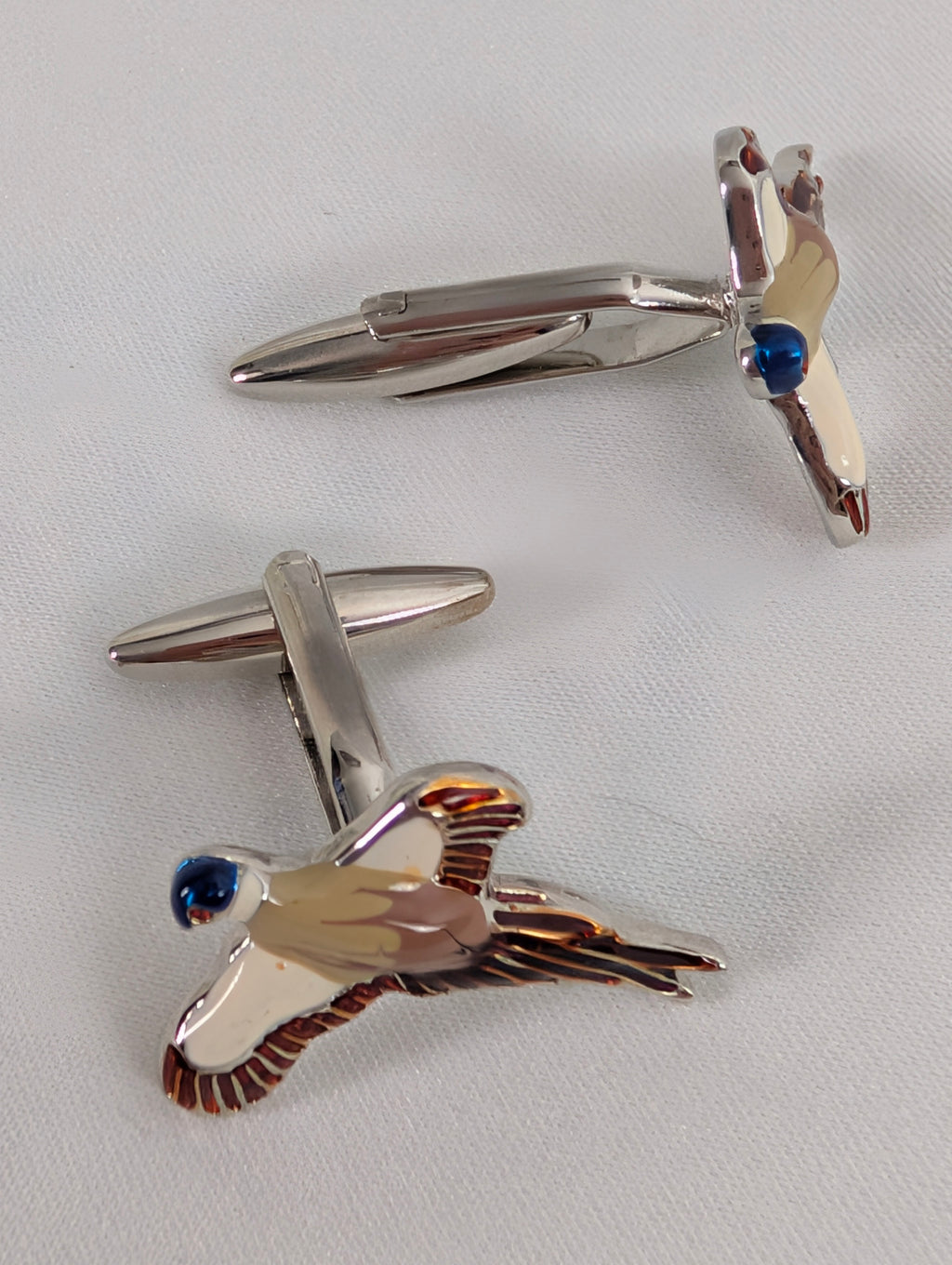 Vintage Enamel Flying Pheasant Cufflinks, Silver Tone Game Bird Country Gent Cuff Links, Countryside Hunting Shooting Mens Gift, Formal Wear