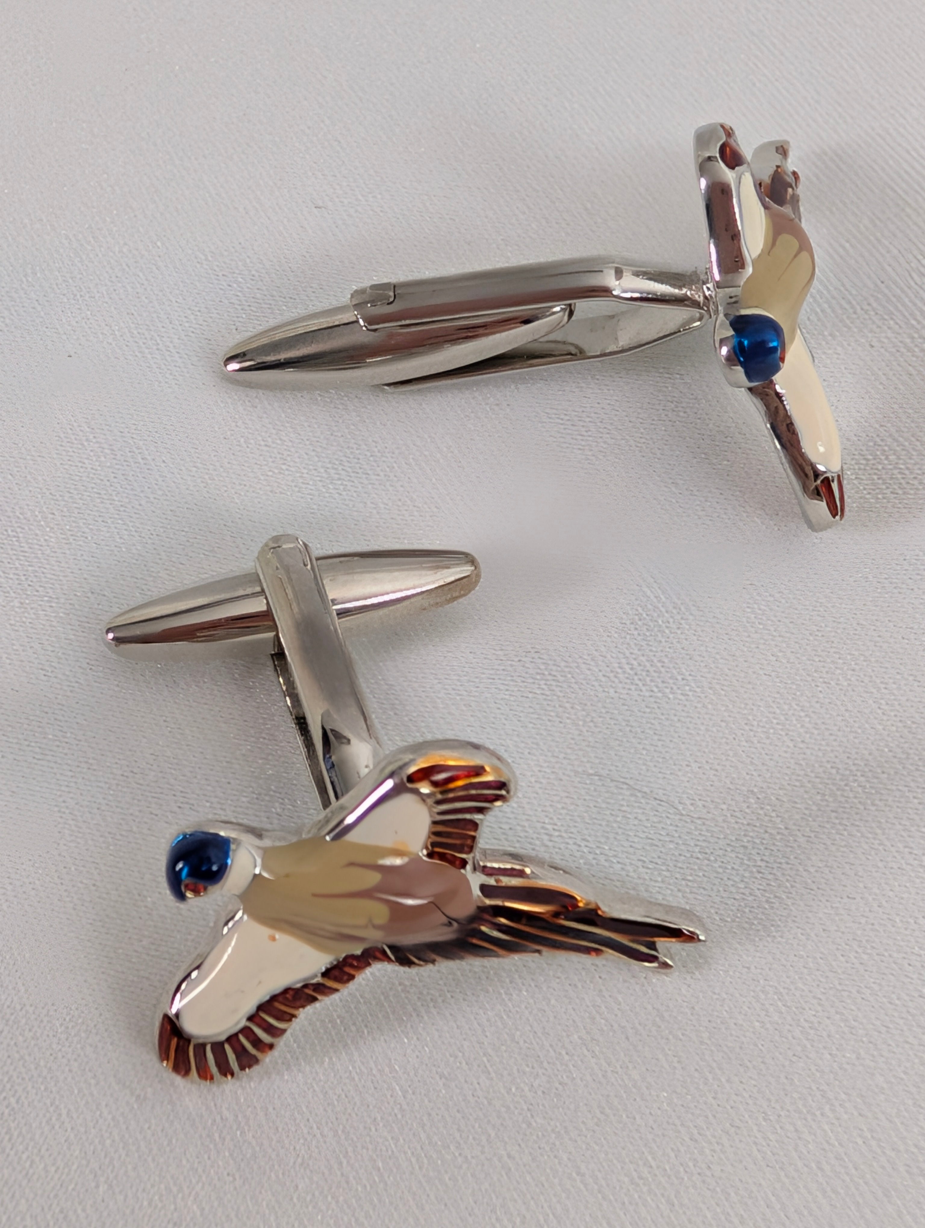 Vintage Enamel Flying Pheasant Cufflinks, Silver Tone Game Bird Country Gent Cuff Links, Countryside Hunting Shooting Mens Gift, Formal Wear