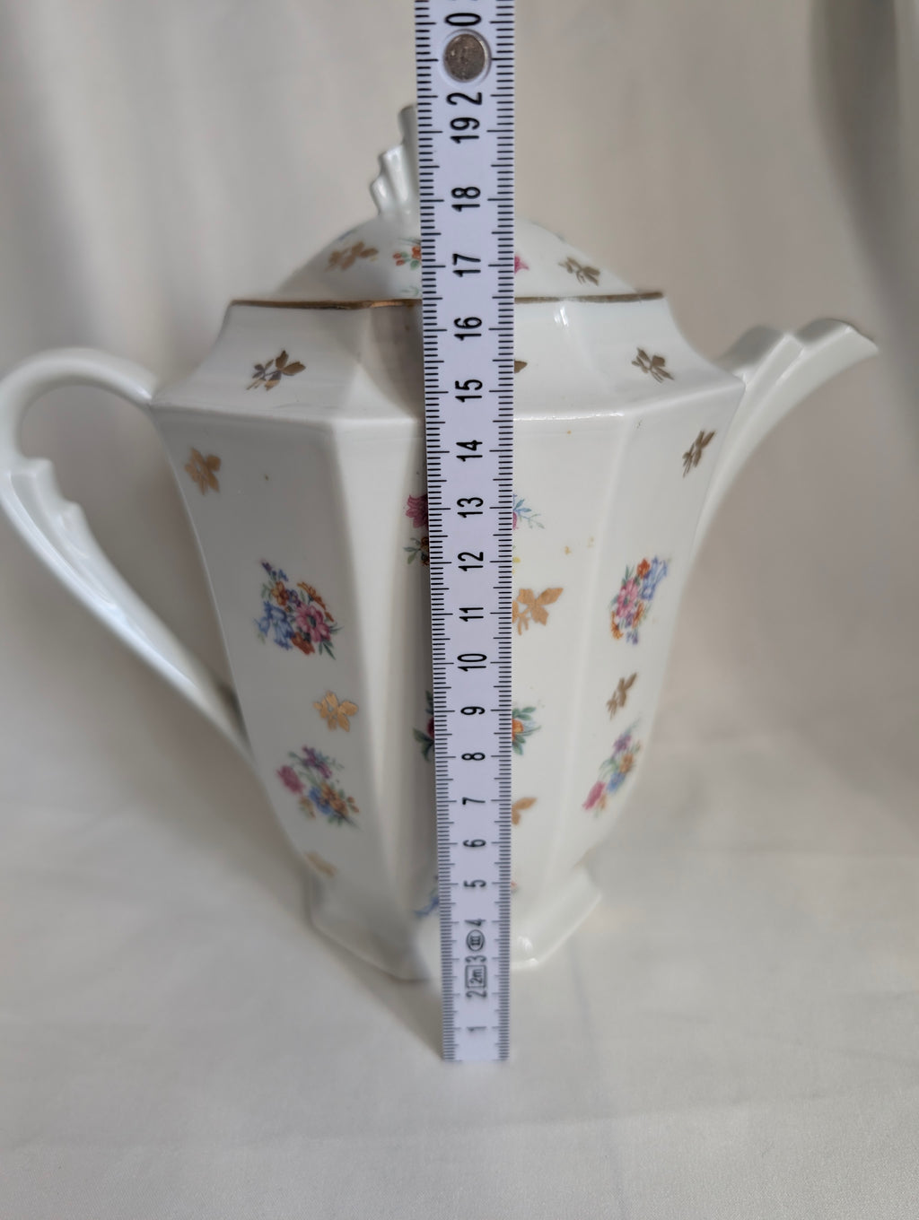 Antique French Limoges Porcelain Coffee Pot, A Lanternier Octagonal Floral Teapot with Gold Gilt, Art Deco French Country Tableware