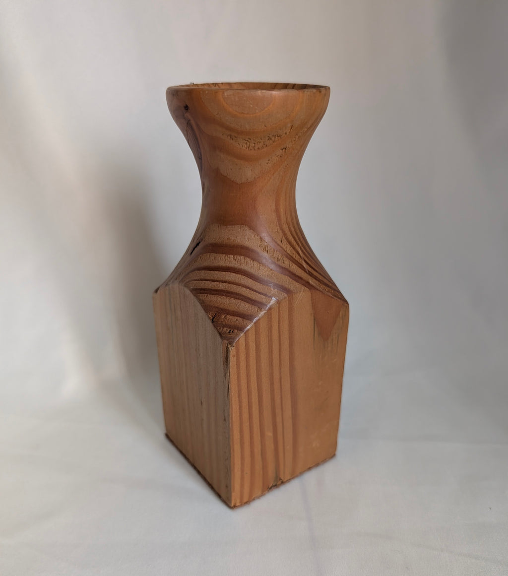 Hand Turned Wooden Vase with Natural Grain | Geometric Base Artisan Wood Vessel | Rustic Modern Organic Home Decor Gift