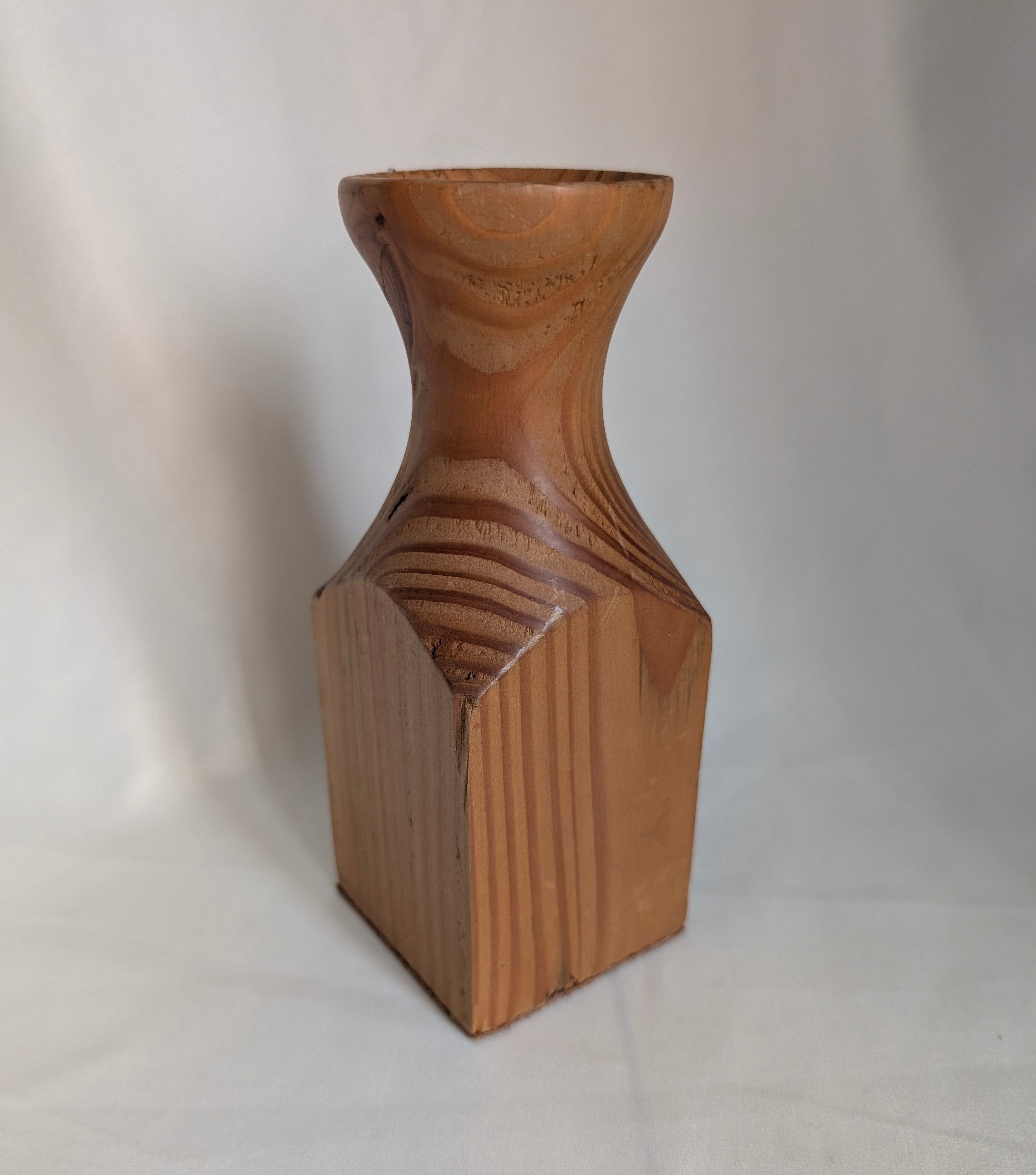 Hand Turned Wooden Vase with Natural Grain | Geometric Base Artisan Wood Vessel | Rustic Modern Organic Home Decor Gift