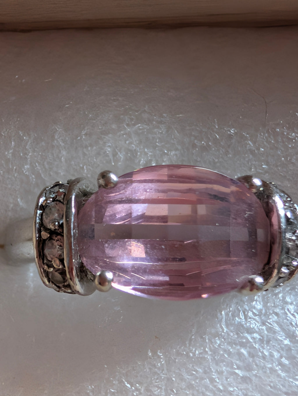 Vintage Pink Topaz Cocktail Ring Sterling Silver 925, Chunky East West Ring Size P 7.5, Y2K Checkerboard Faceted Pastel Solitaire Ring