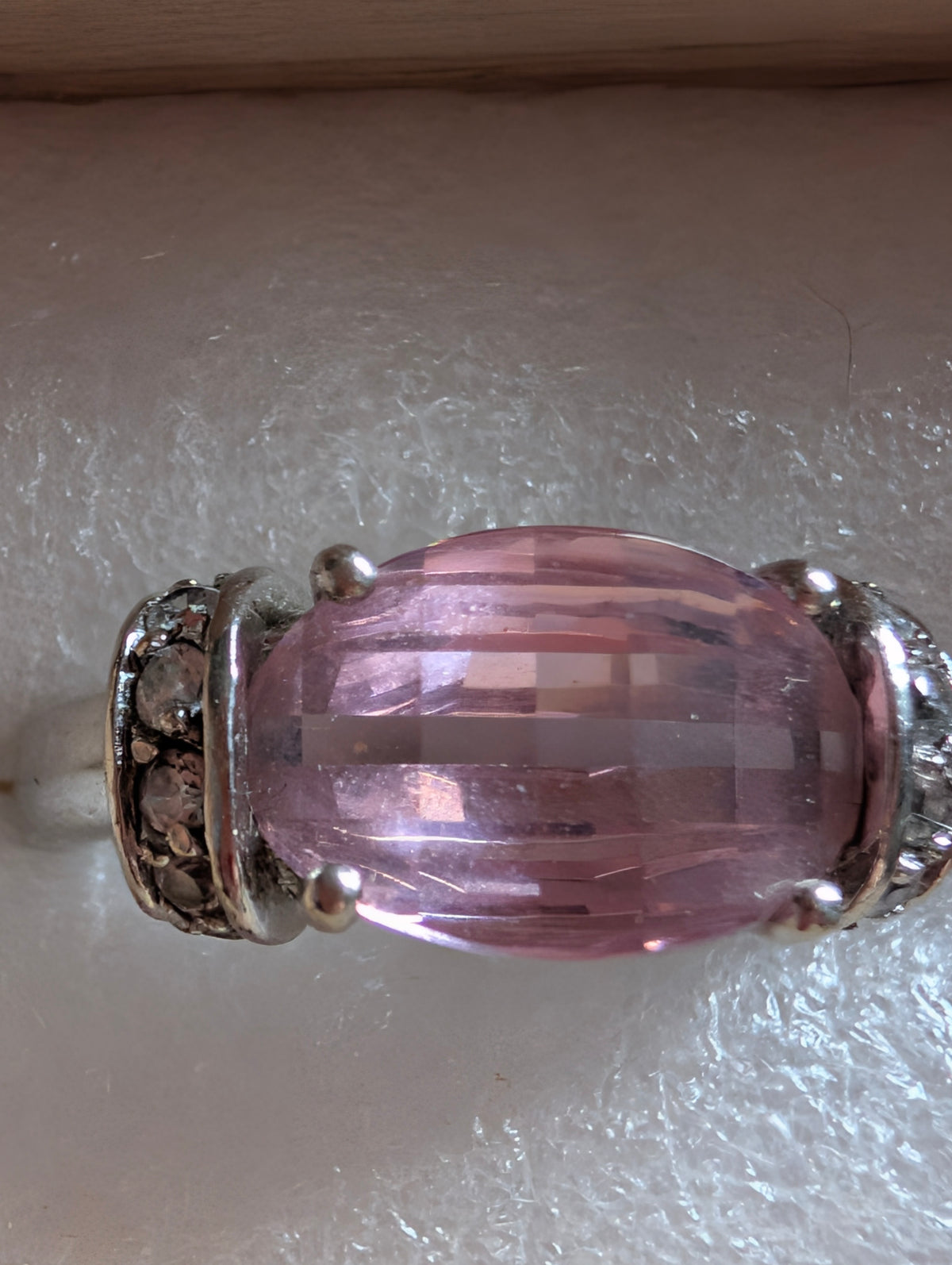Vintage Pink Topaz Cocktail Ring Sterling Silver 925, Chunky East West Ring Size P 7.5, Y2K Checkerboard Faceted Pastel Solitaire Ring