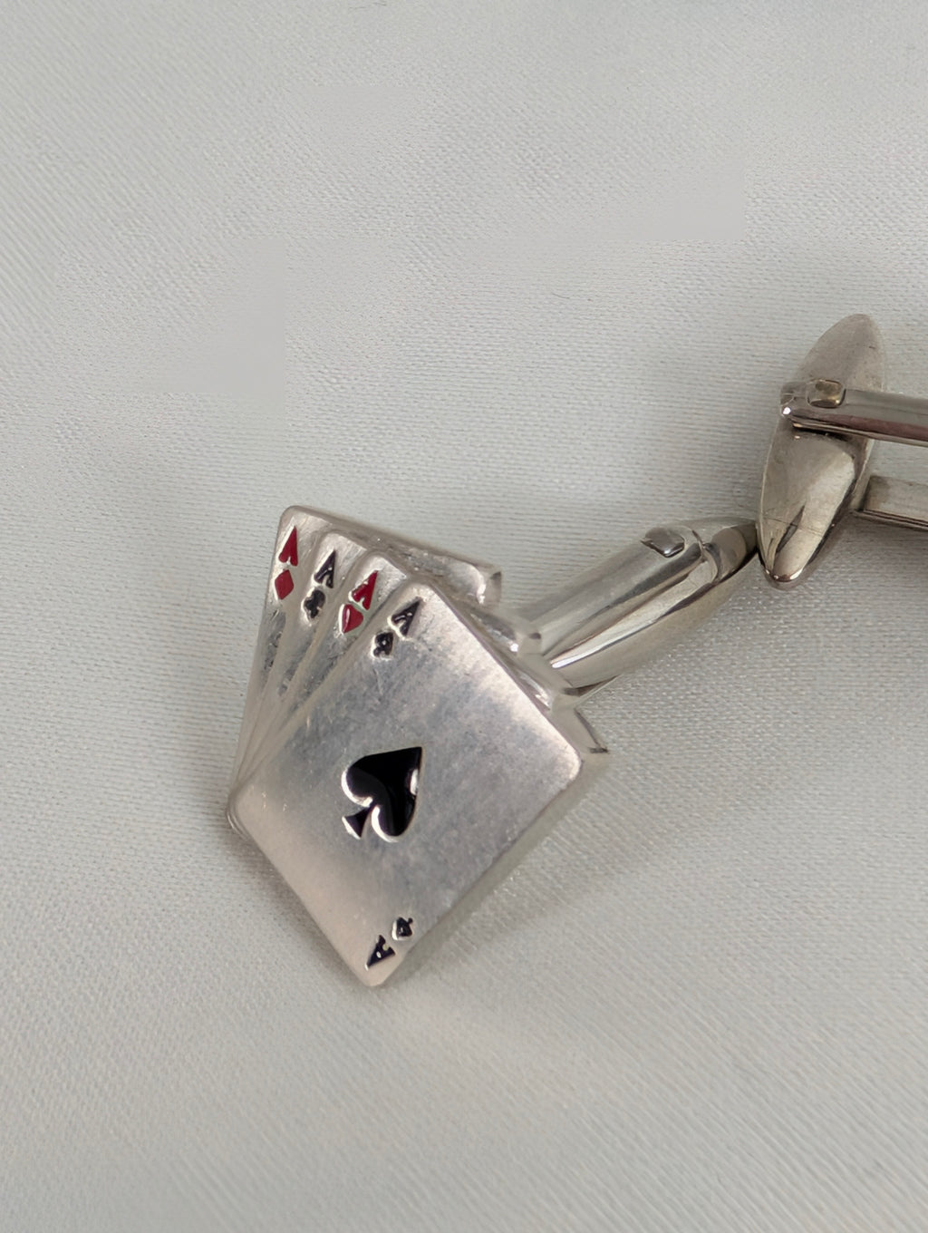 Vintage Playing Card Cufflinks, Four Aces Poker Cuff Links, Silver Tone Enamel Lucky Hand Vegas Casino Jewellery, Gambler Gift for Him Groom