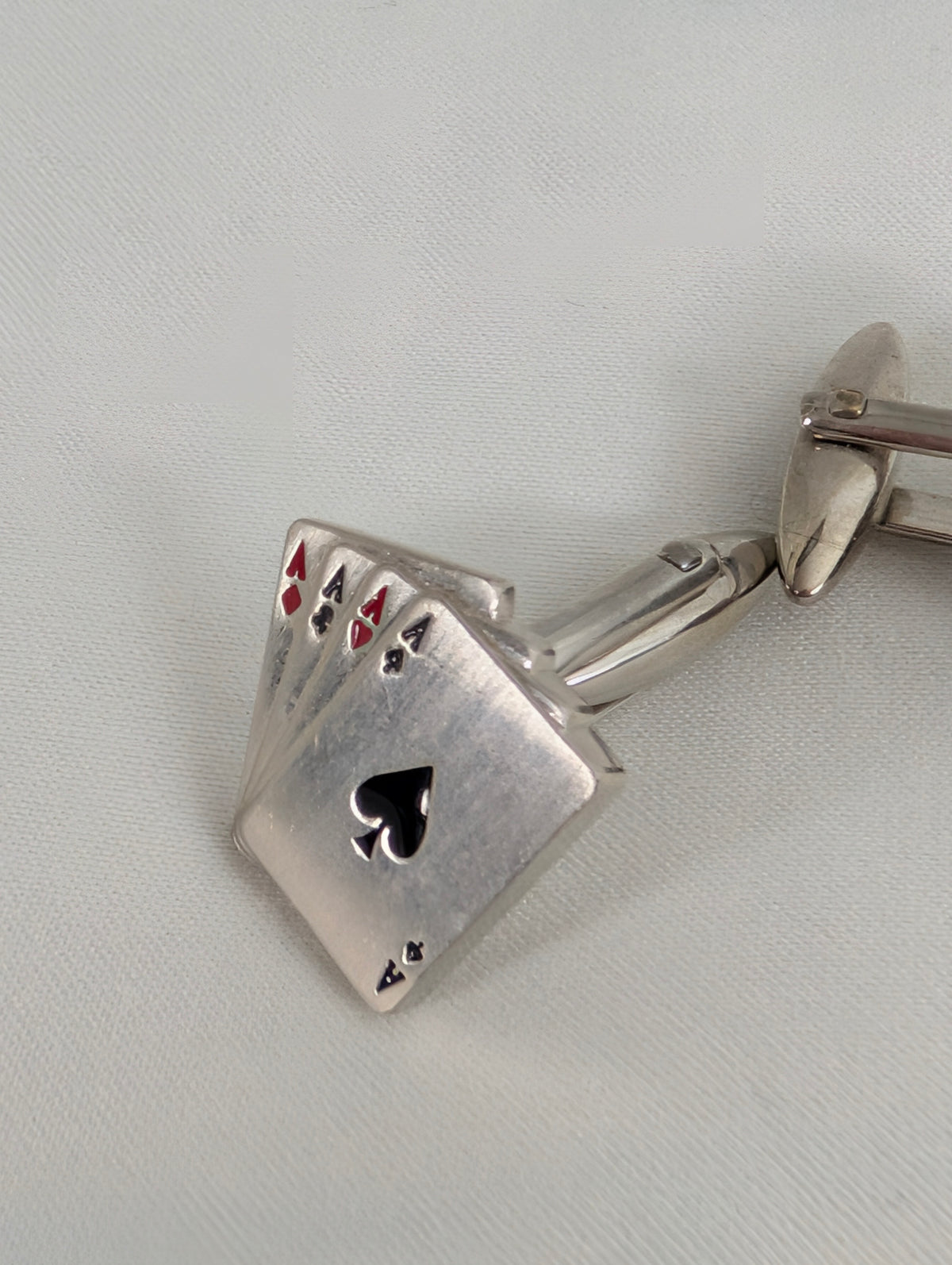 Vintage Playing Card Cufflinks, Four Aces Poker Cuff Links, Silver Tone Enamel Lucky Hand Vegas Casino Jewellery, Gambler Gift for Him Groom