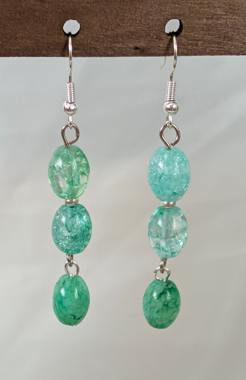 Green Crackle Quartz Earrings, Handmade Drop Dangle Earrings, Sea Green Beaded Drop Earrings, Silver Tone Artisan Jewellery Gift For Her