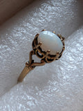 Vintage 9ct Solid Gold Opal Solitaire Ring Size L / US 5.75, Art Nouveau Filigree Scroll Shoulders, October Birthstone Heirloom Promise Ring