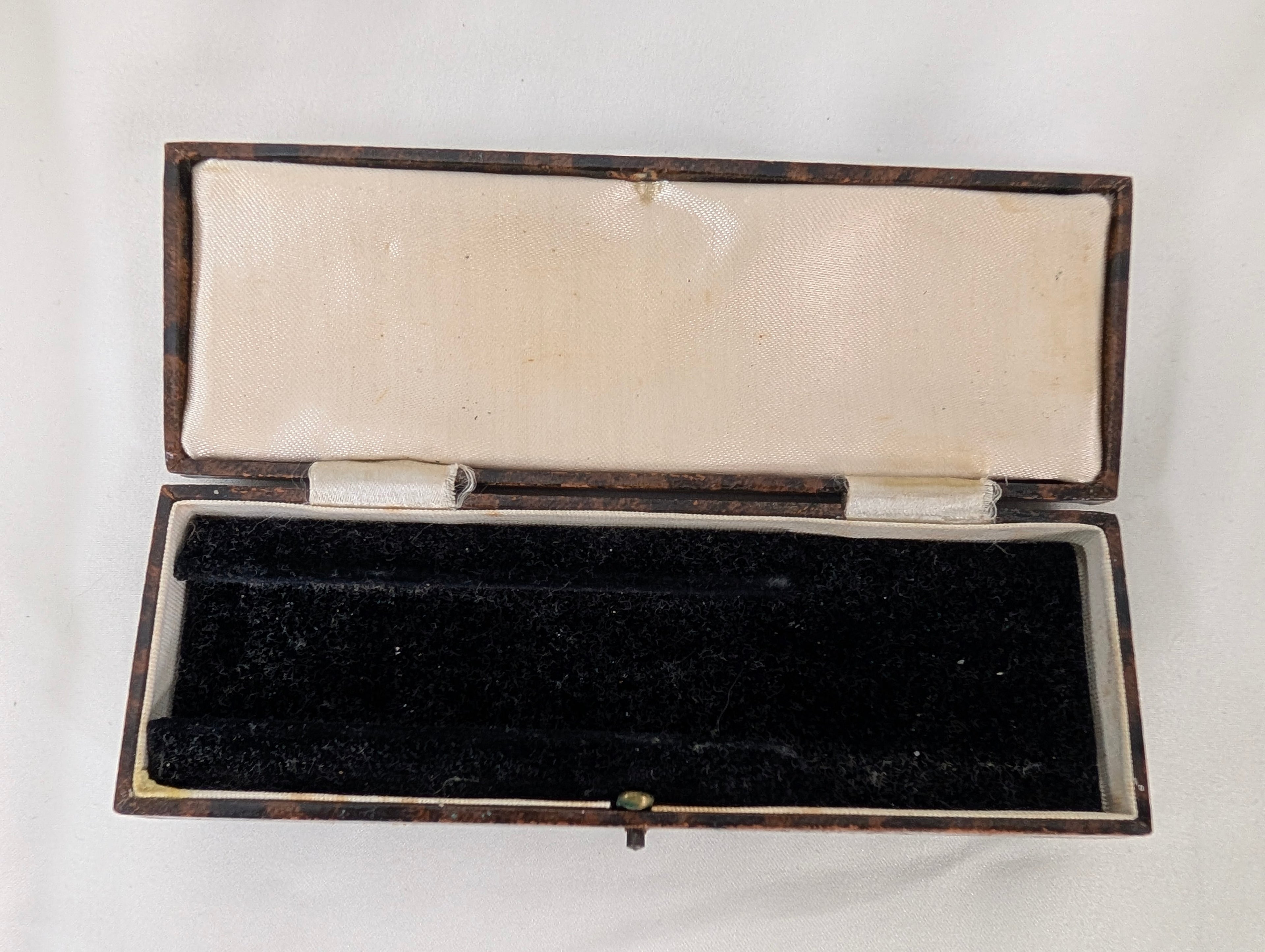 Antique Victorian Faux Tortoiseshell Jewellery Box, Edwardian Pen Case, Gilt Tooled Velvet Lined Presentation Box, Brooch Display Case