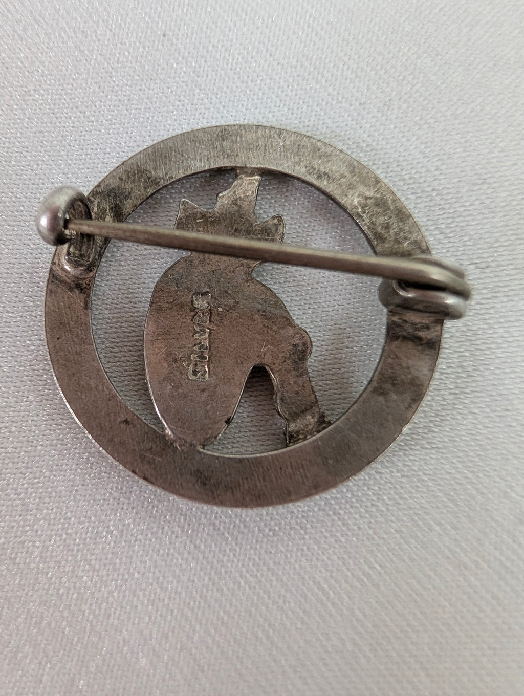 Vintage Lincoln Imp Brooch Silver, Antique Mythical Pixie Gargoyle Pin, Celtic Ring Folklore Lucky Talisman