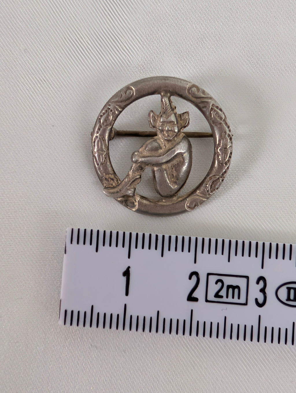 Vintage Lincoln Imp Brooch Silver, Antique Mythical Pixie Gargoyle Pin, Celtic Ring Folklore Lucky Talisman